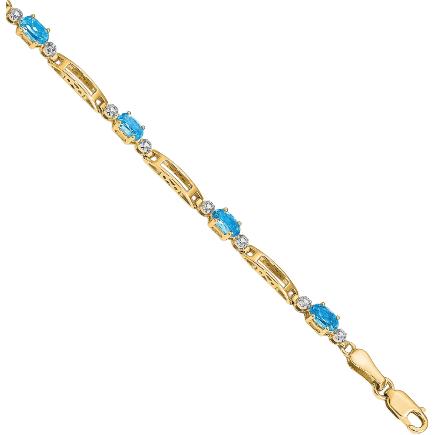10K Solid Yellow Gold Diamond Swiss Blue Topaz Tennis Bracelet - Picture 10 of 12
