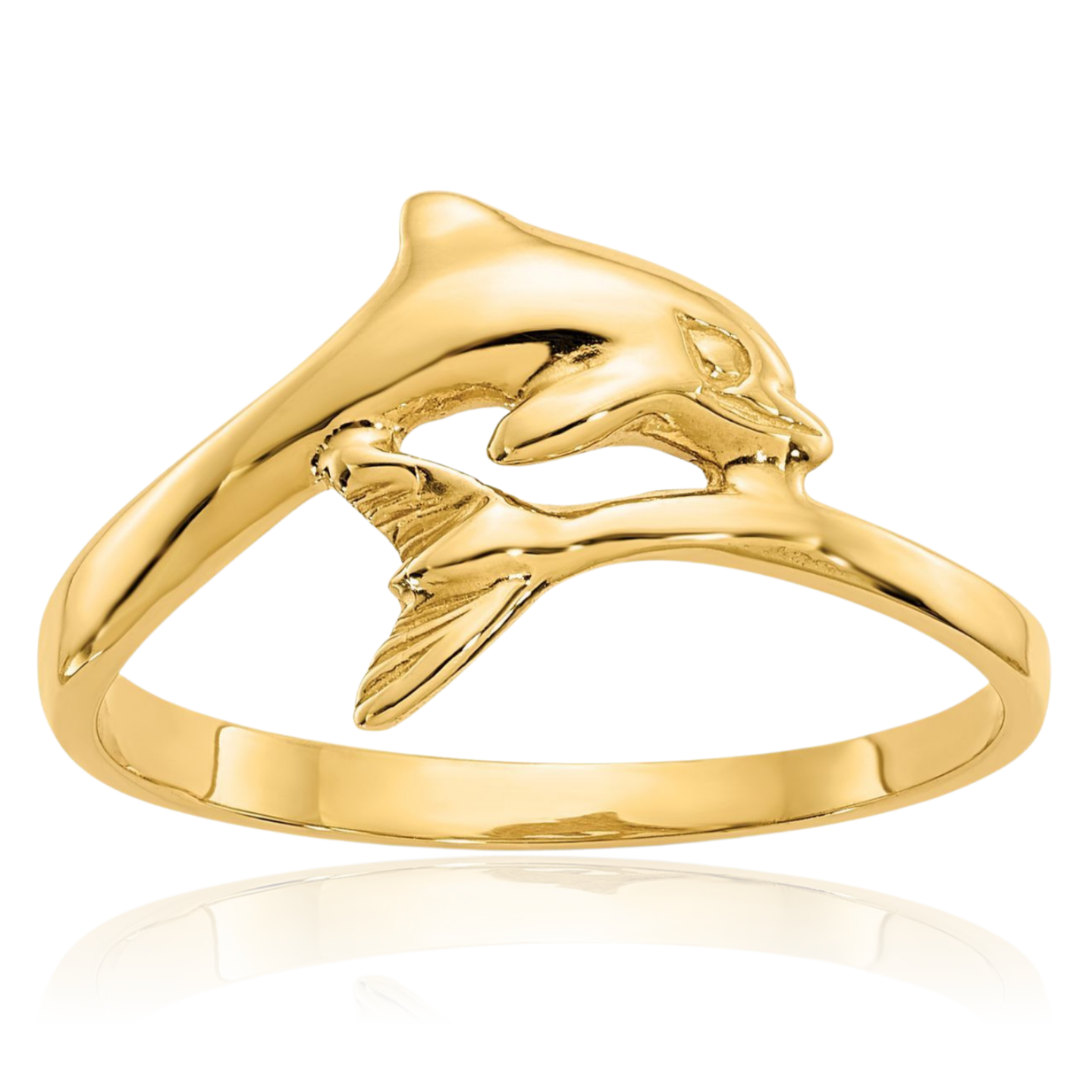 10K Solid Yellow Gold Dolphin Ring - Picture 10 of 90