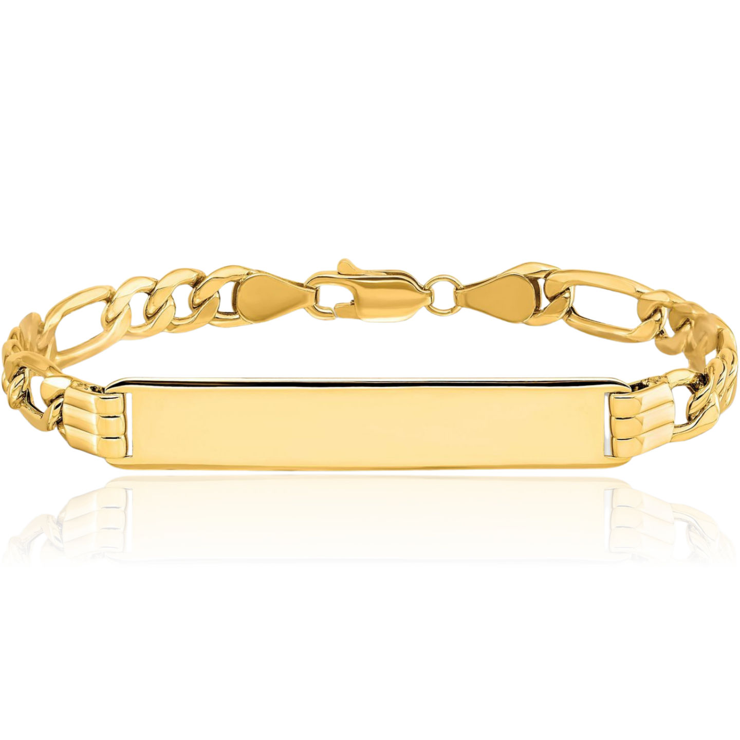 10K Solid Yellow Gold 6.26mm Thick Figaro Chain Link ID Bracelet
