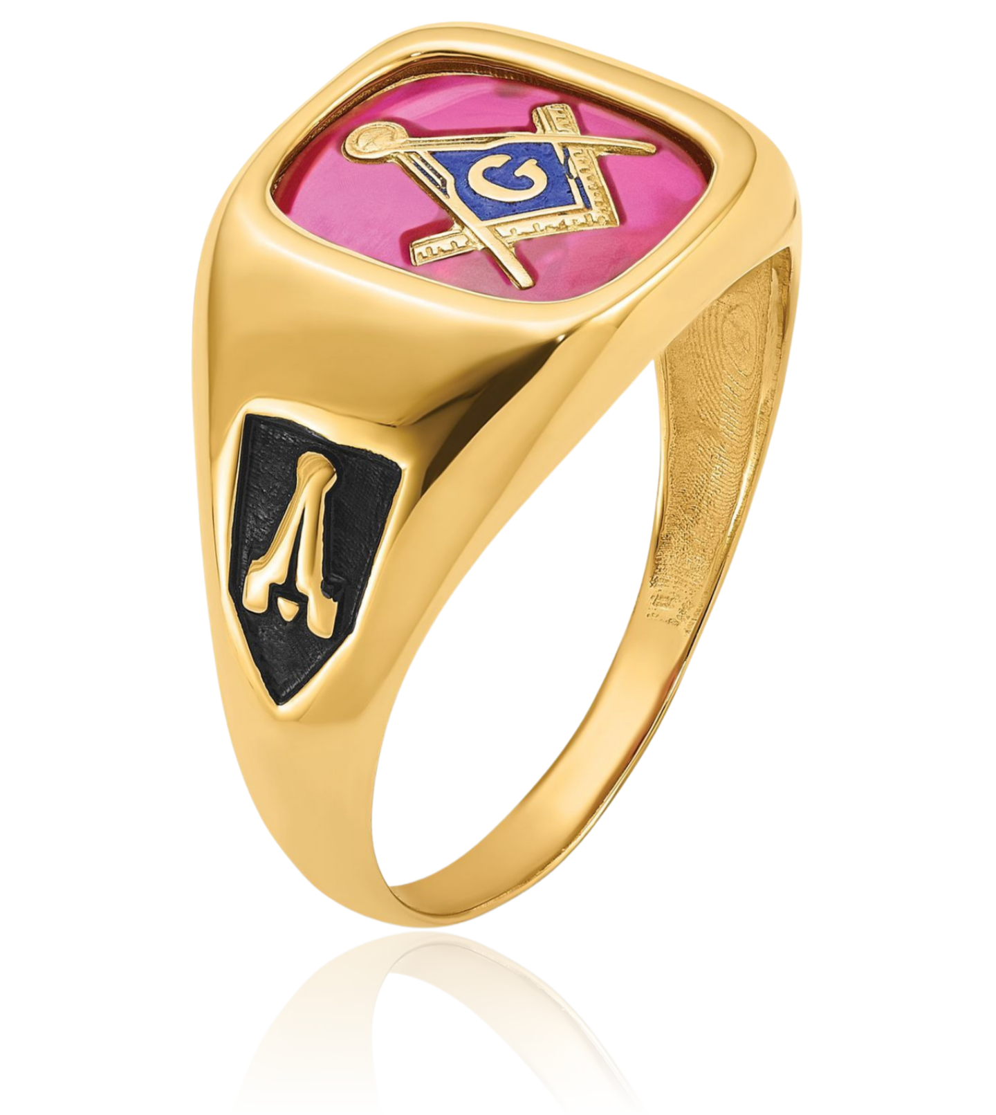10K Solid Yellow Gold Mens Black Lab Ruby Masonic Ring - Picture 21 of 110