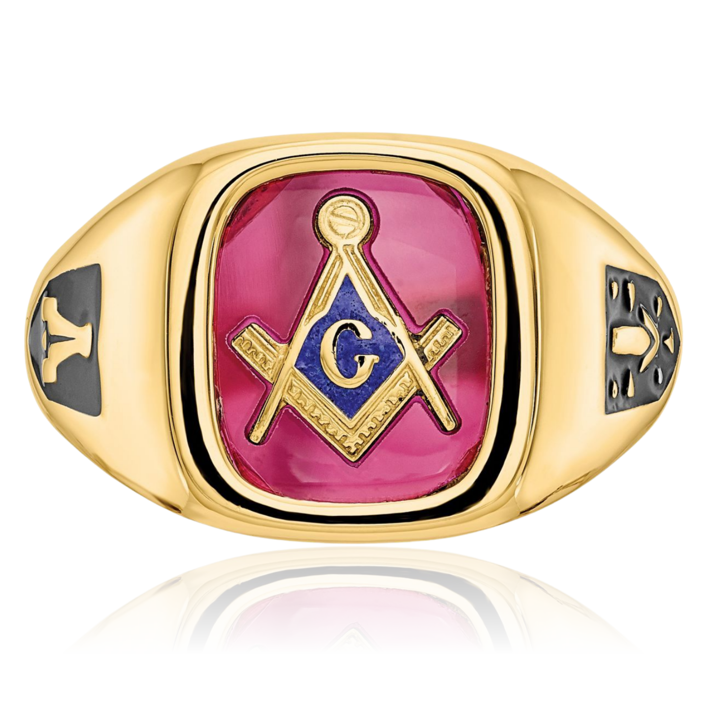 10K Solid Yellow Gold Mens Black Lab Ruby Masonic Ring - Picture 19 of 110