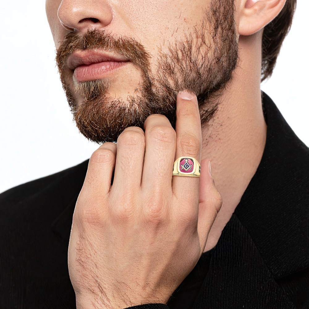 10K Solid Yellow Gold Mens Black Lab Ruby Masonic Ring - Picture 15 of 110