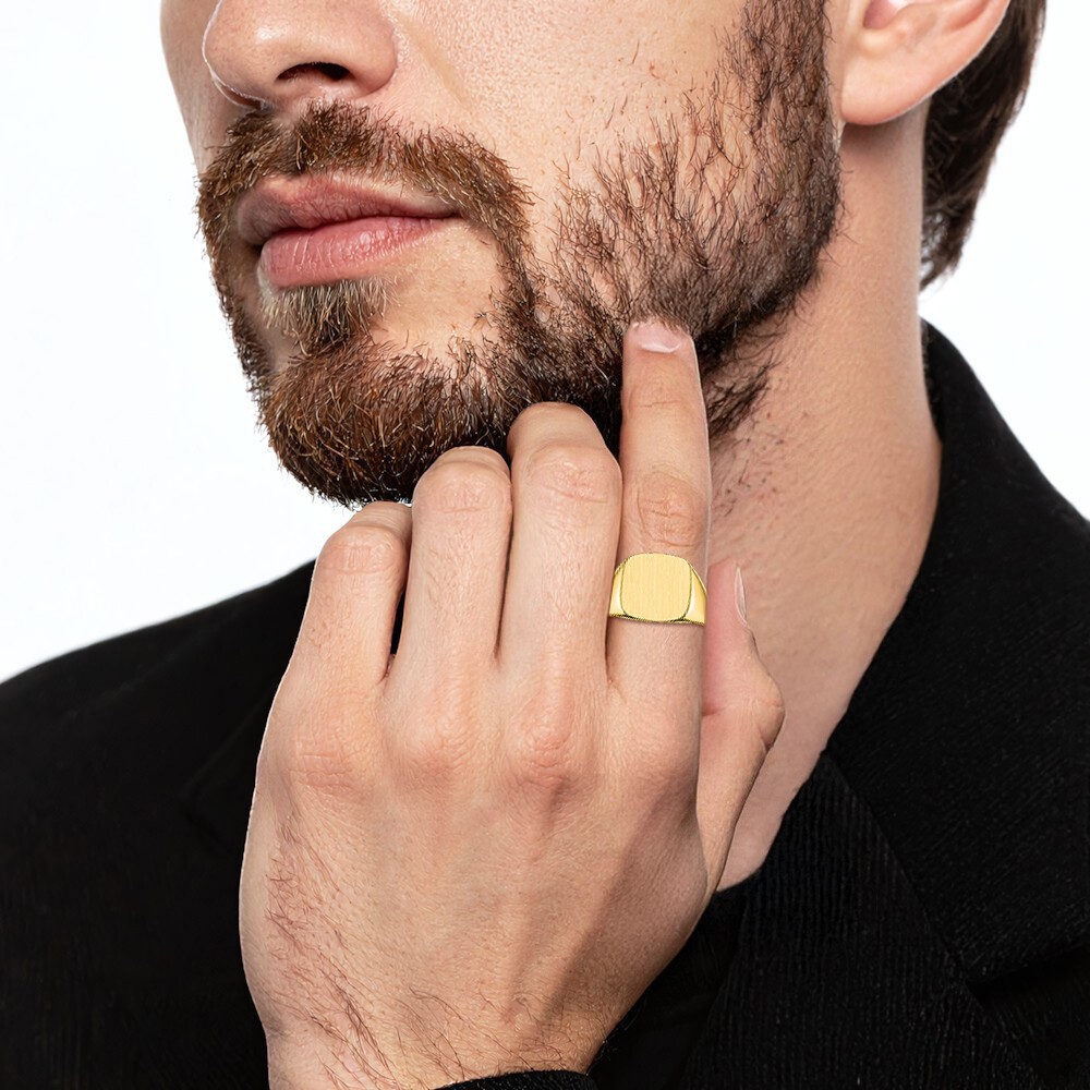 10K Solid Yellow Gold Mens Custom Engraved Signet Ring - Picture 14 of 100