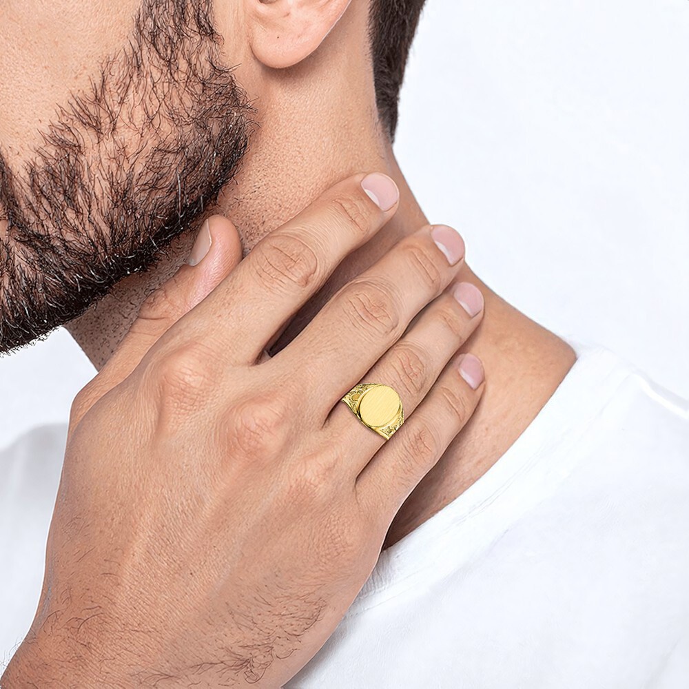 10K Solid Yellow Gold Mens Custom Engraved Signet Ring - Picture 12 of 100
