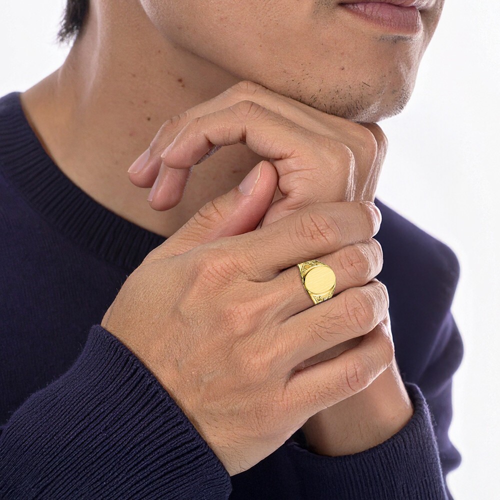 10K Solid Yellow Gold Mens Custom Engraved Signet Ring - Picture 15 of 100