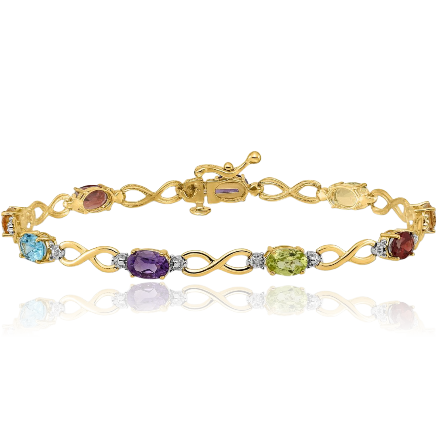10K Solid Yellow Gold Multi-color Diamond Infinity Love Knot Chain Bracelet - Picture 7 of 12