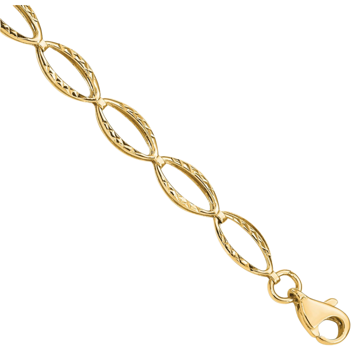 10K Solid Yellow Gold Oval Cable Rolo Link Chain Bracelet
