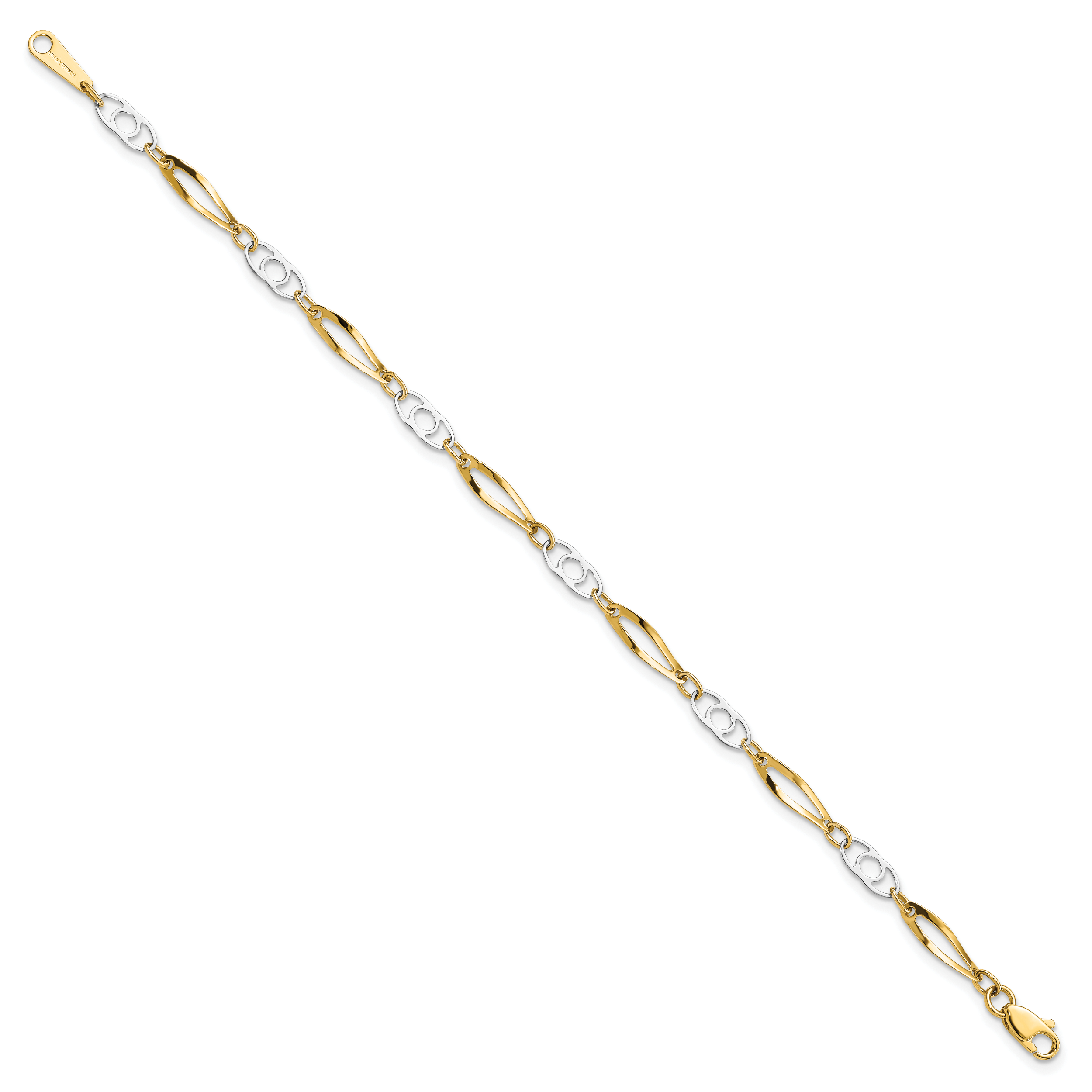 10K Solid Two Tone Gold Link Chain Bracelet - Picture 7 of 10