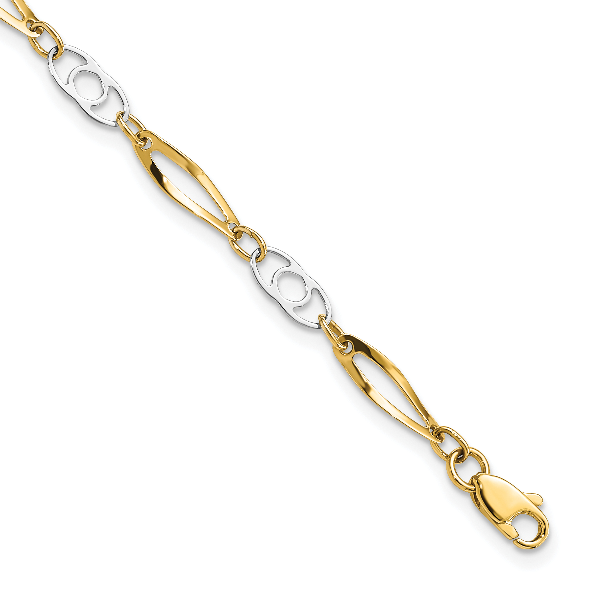 10K Solid Two Tone Gold Link Chain Bracelet - Picture 8 of 10