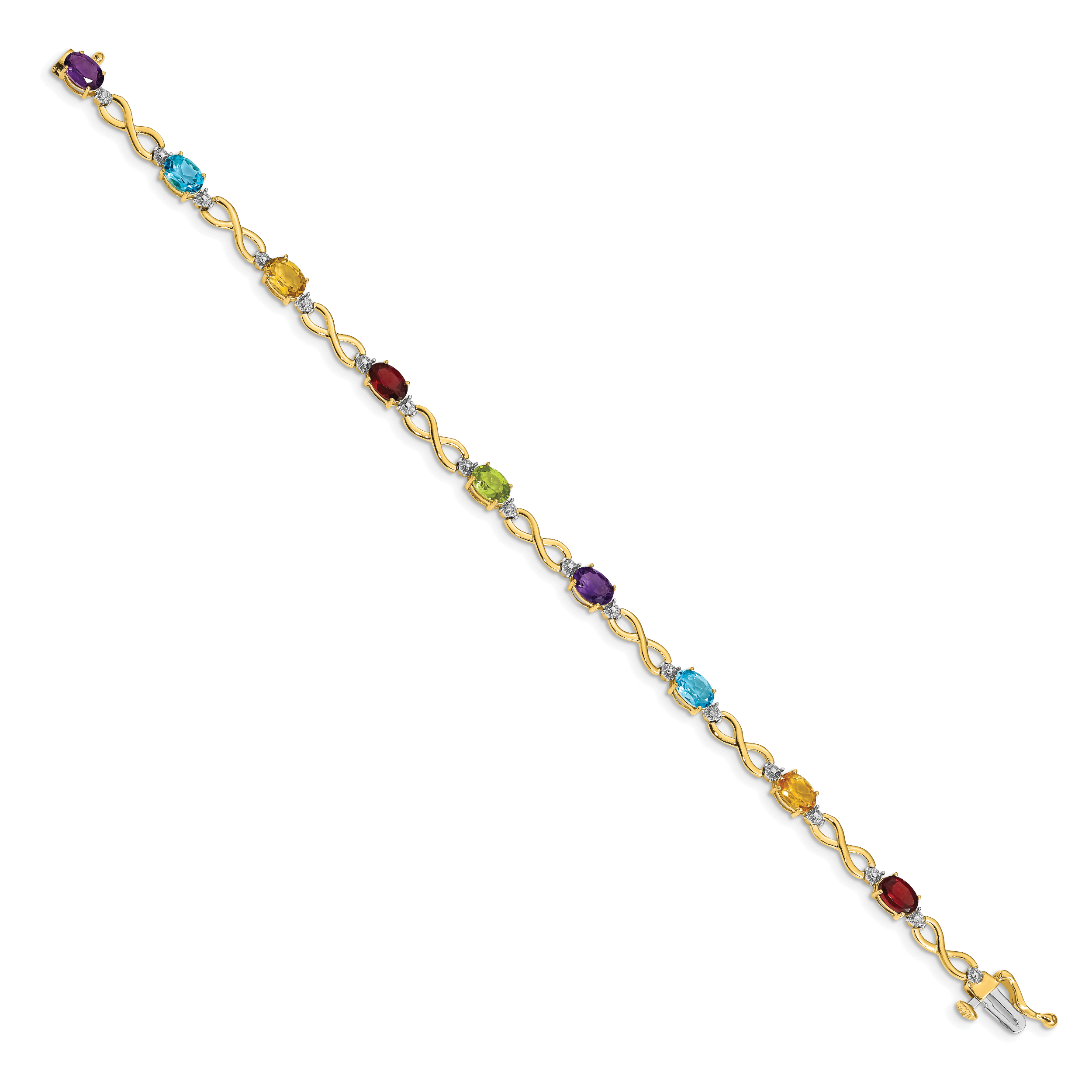 10K Solid Yellow Gold Multi-color Diamond Infinity Love Knot Chain Bracelet - Picture 8 of 12