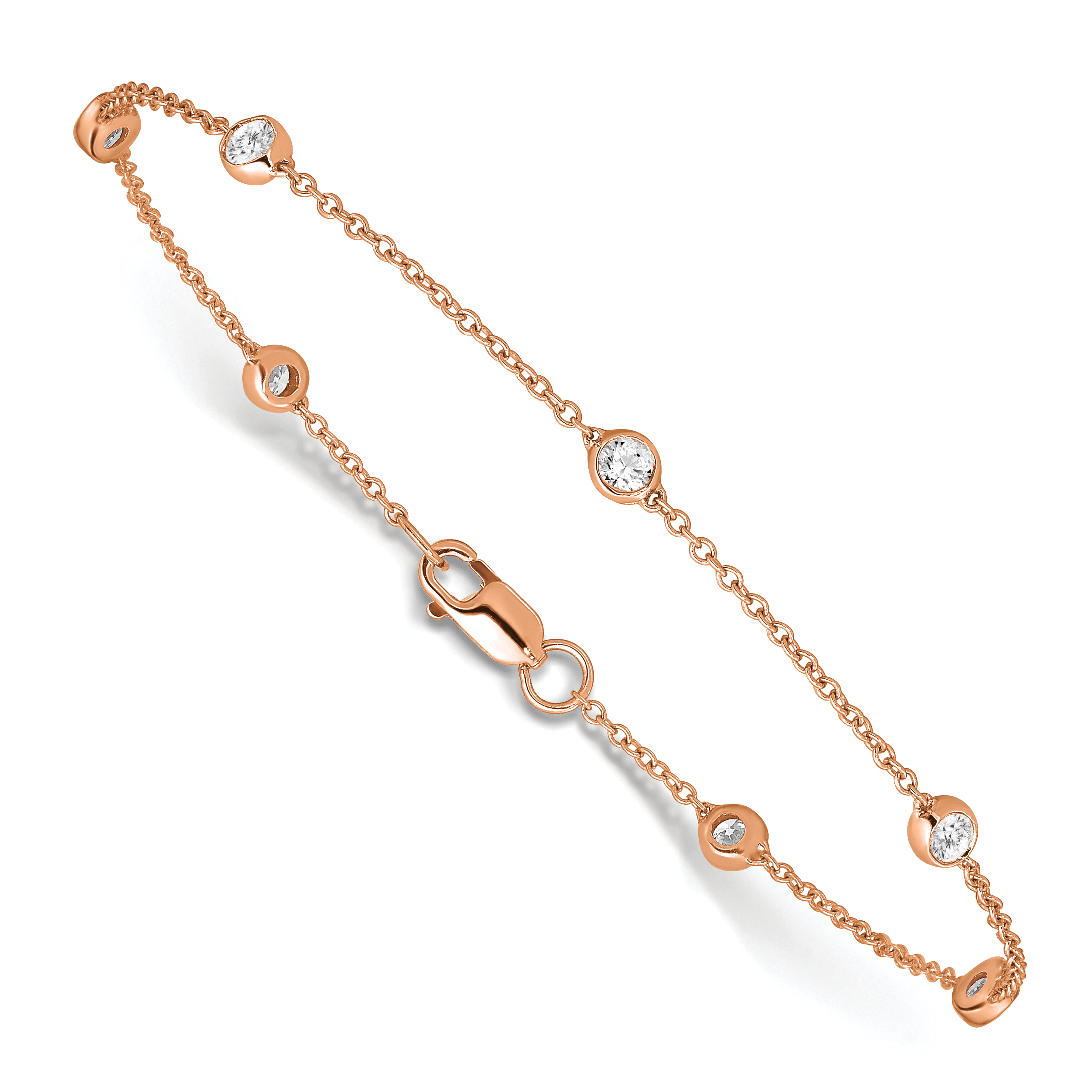 14K Solid Rose Gold Lab Diamond Station Tennis Bracelet - Picture 11 of 28
