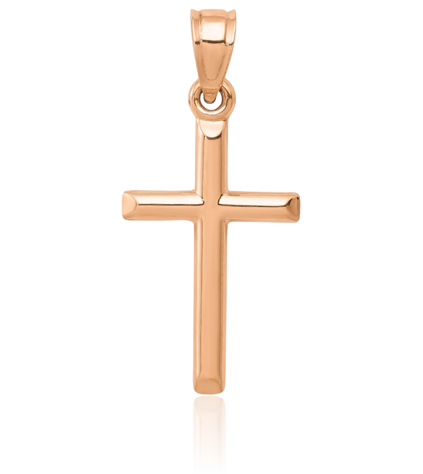 14K Rose Gold Medium Cross Pendant Necklace 25mm 1 inch Lightweight, Polished,