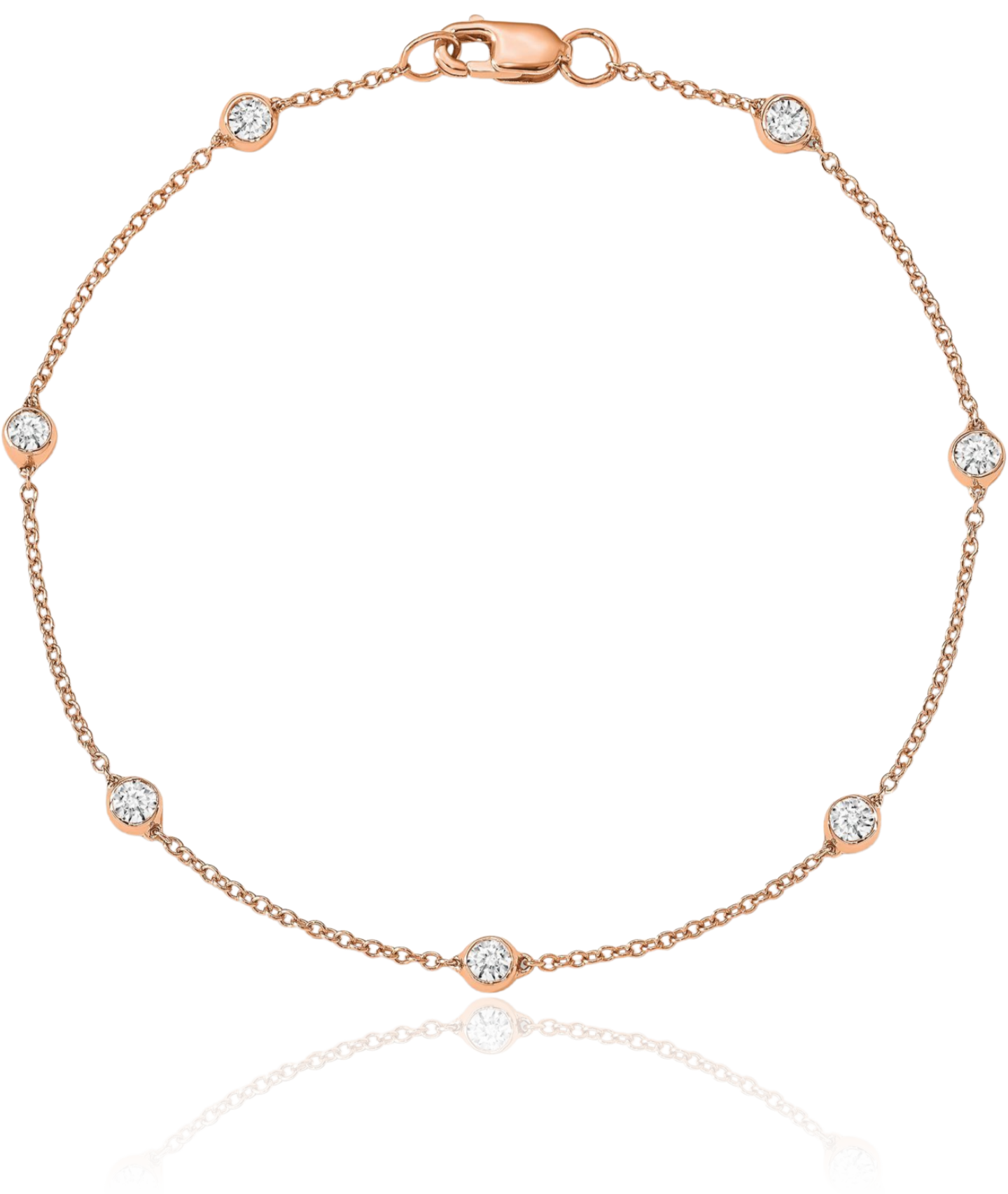 14K Solid Rose Gold Lab Diamond Station Tennis Bracelet - Picture 12 of 28