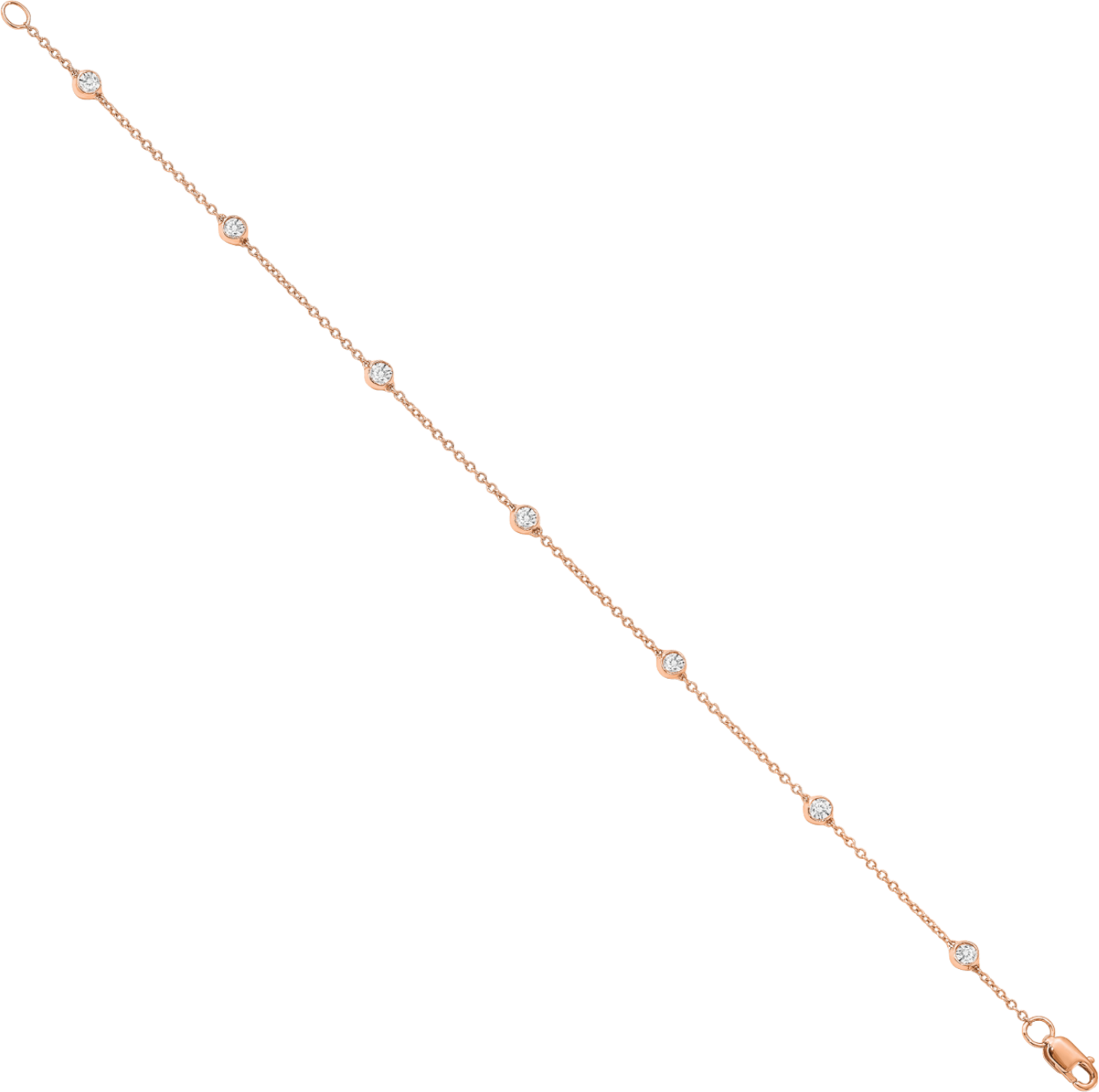 14K Solid Rose Gold Lab Diamond Station Tennis Bracelet - Picture 9 of 28