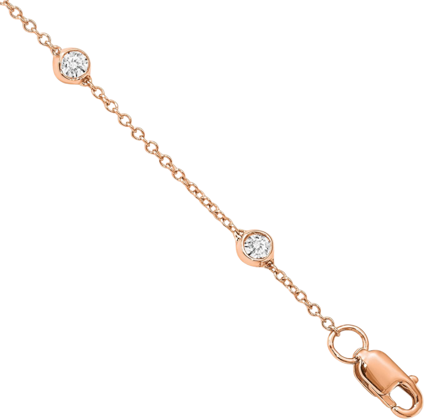 14K Solid Rose Gold Lab Diamond Station Tennis Bracelet - Picture 10 of 28