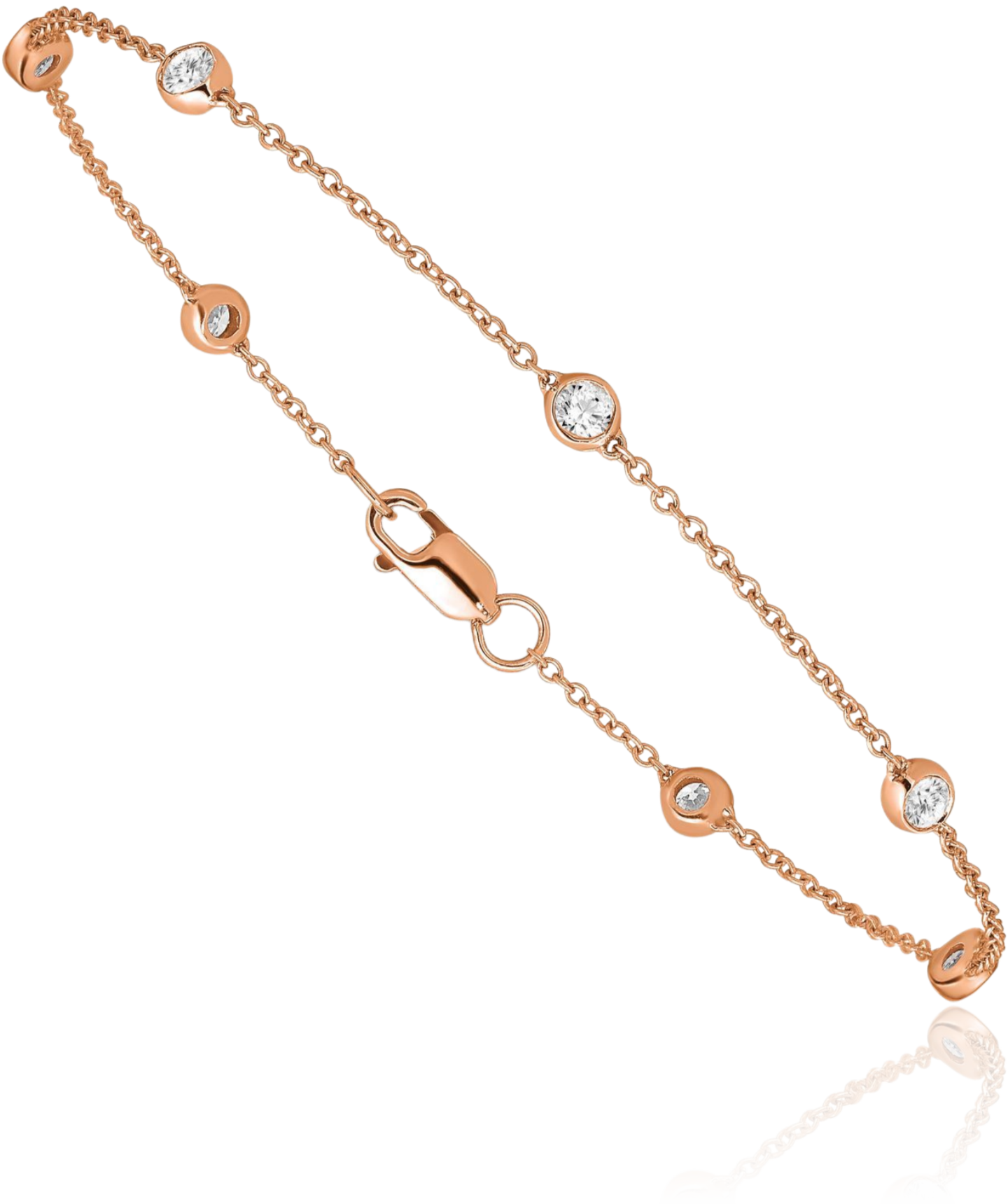 14K Solid Rose Gold Lab Diamond Station Tennis Bracelet - Picture 8 of 28