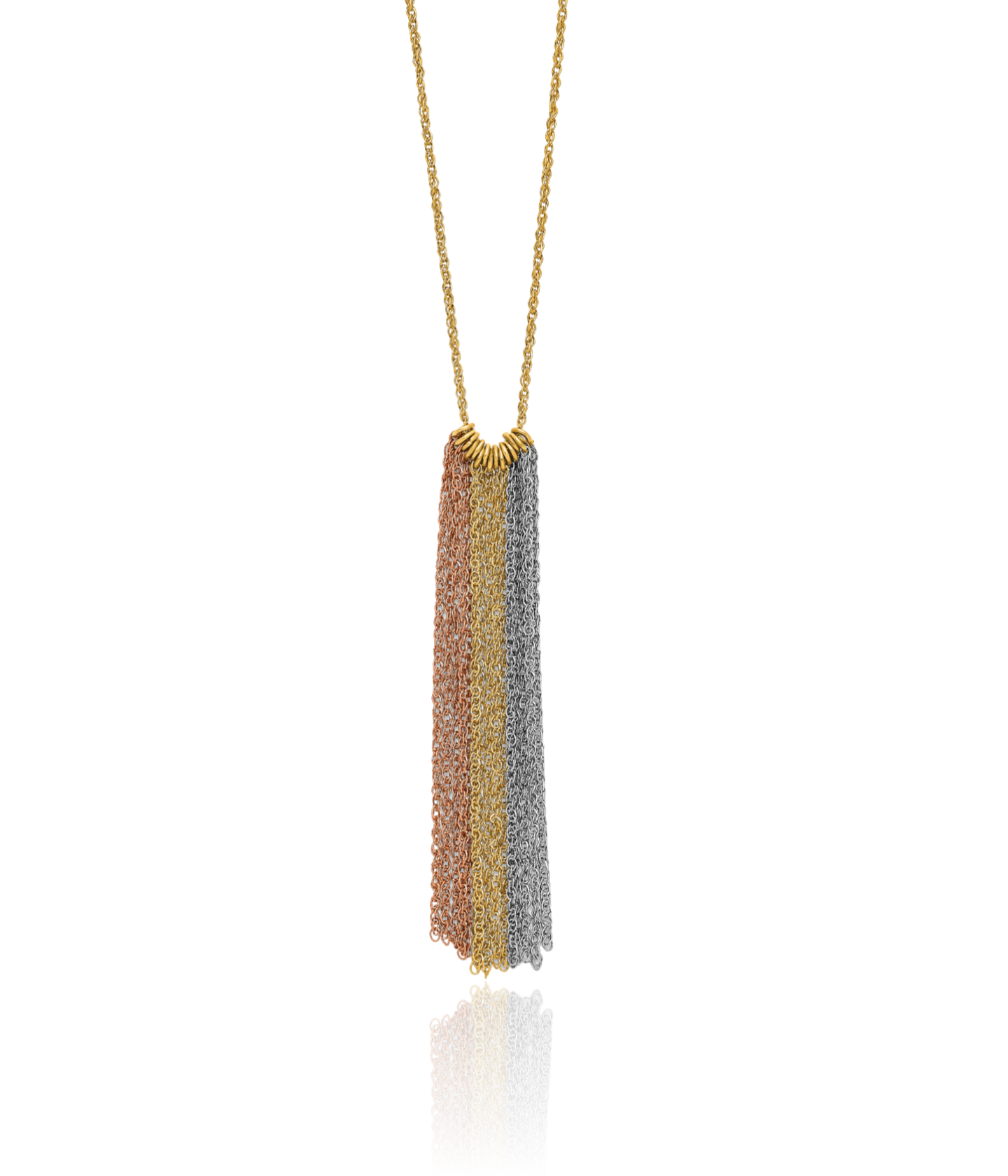 14K Solid Tri Color Gold Dangling Chain Necklace