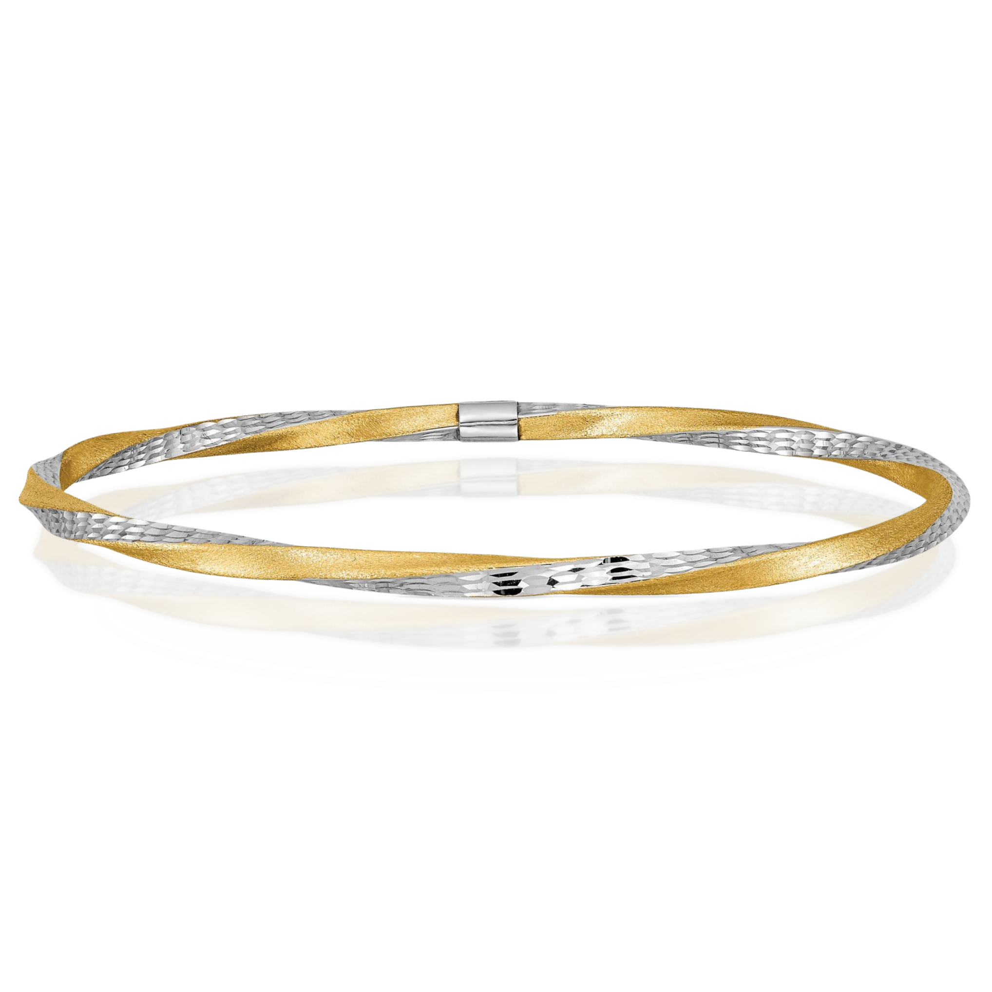 14K Two Tone Gold Twisted Slip On Bangle Bracelet 7 inch Semi-solid, Diamond