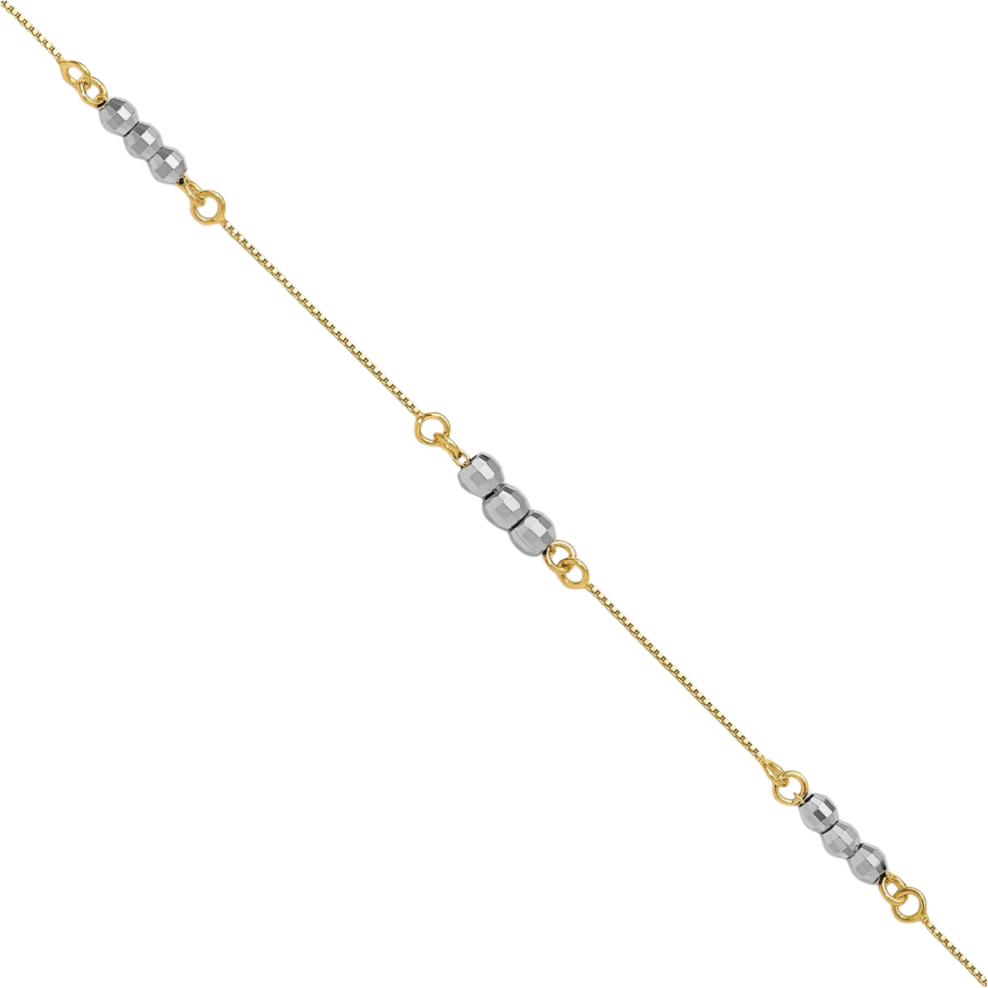 14K Solid Two Tone Gold Ball Chain Bracelet - Picture 5 of 8
