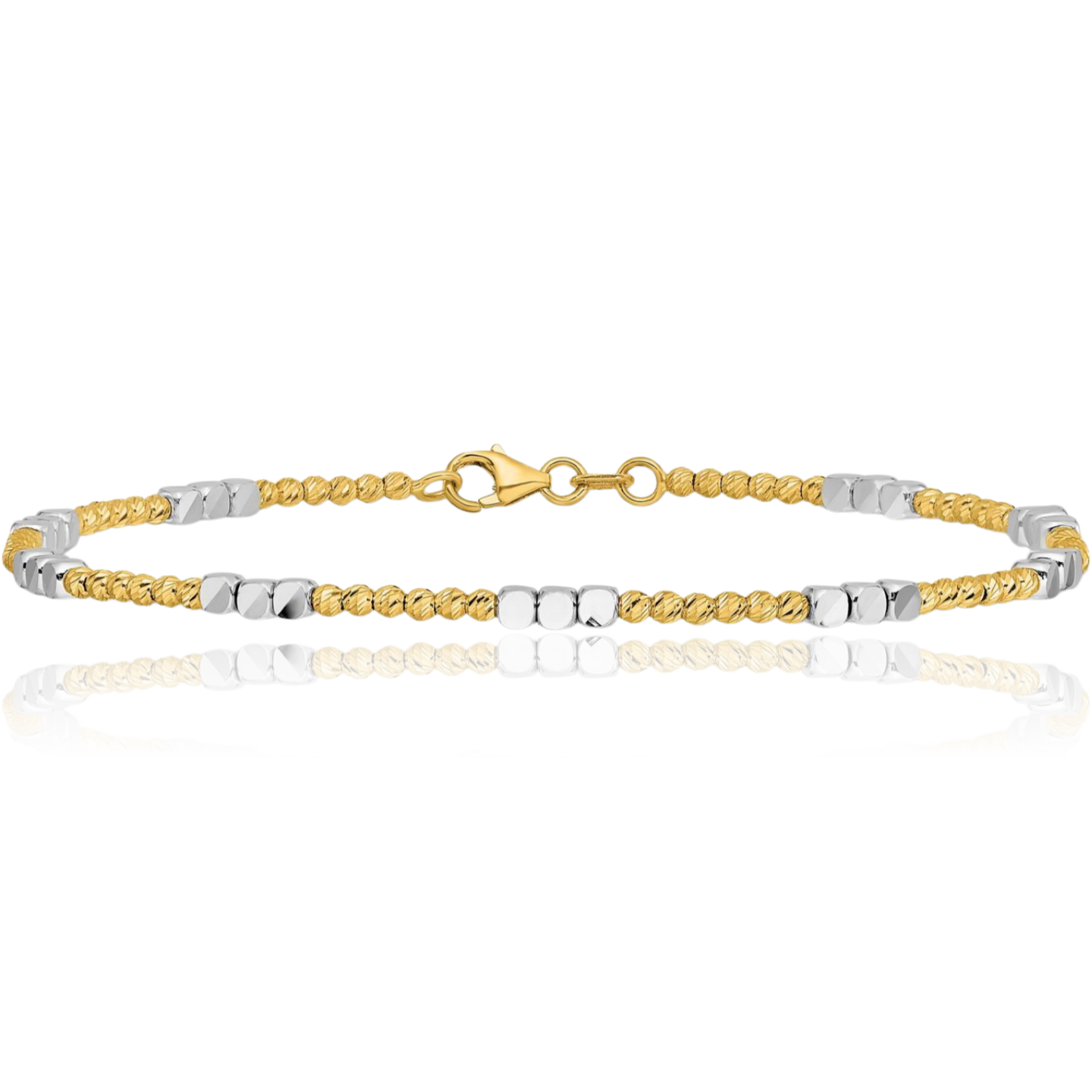 14K Solid Two Tone Gold Ball Chain Bracelet | eBay