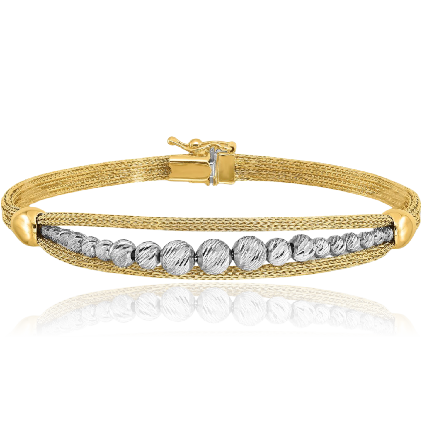 14K Solid Two Tone Gold Ball Chain Bracelet - Picture 7 of 12