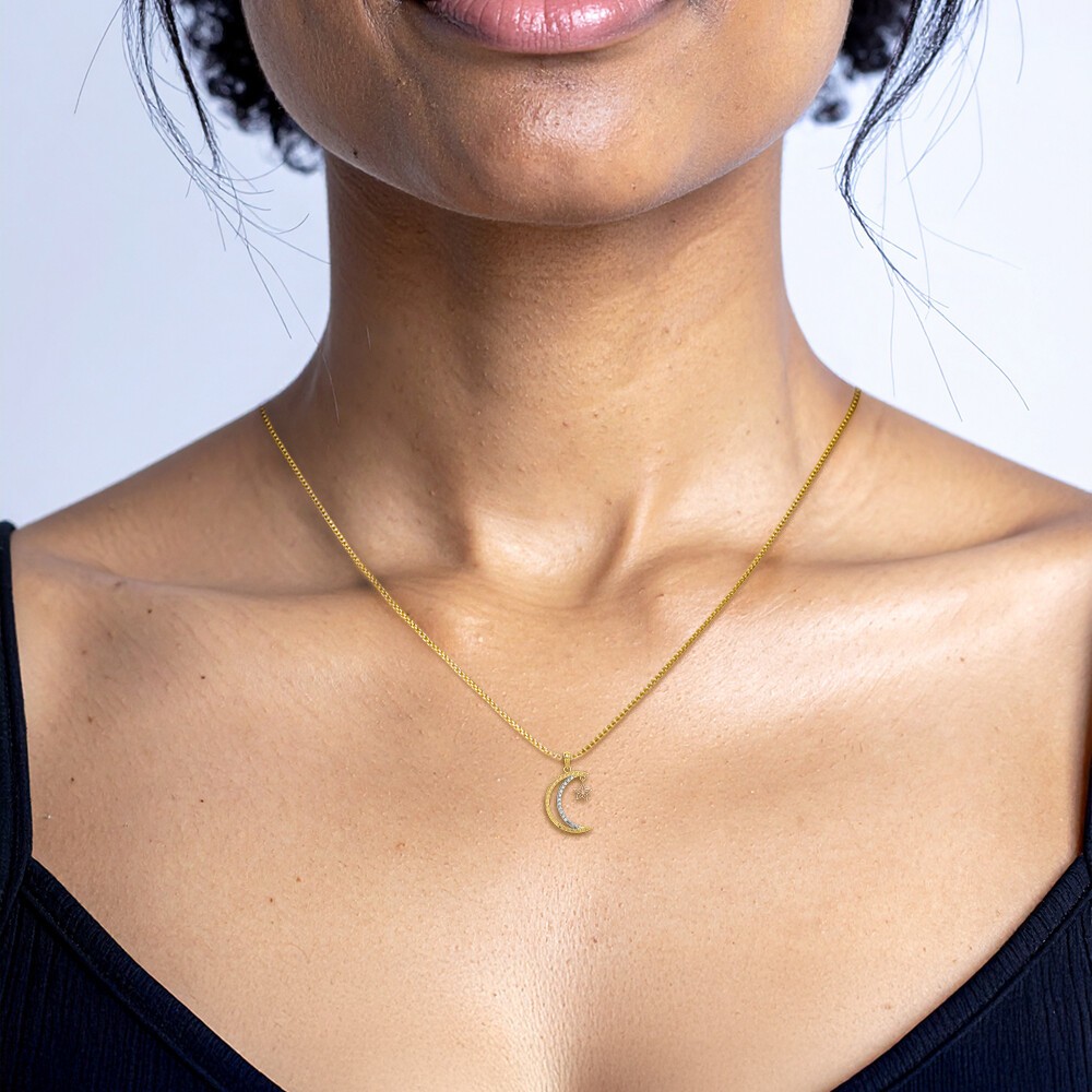 14K Solid Two Tone Gold Dangling White Moon Star Necklace - Picture 6 of 37