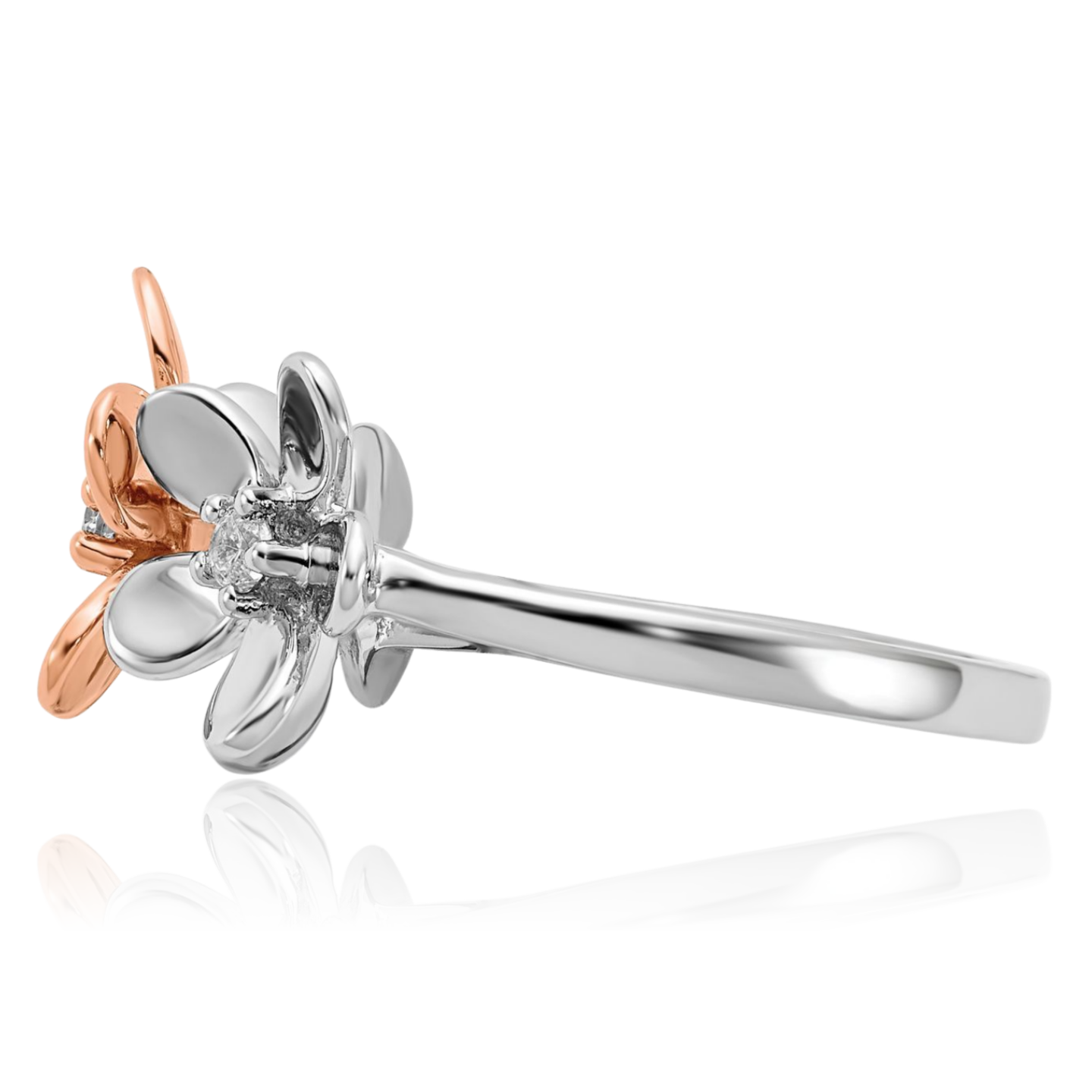 14K Solid Two Tone Gold Diamond Flower Ring - Picture 10 of 101