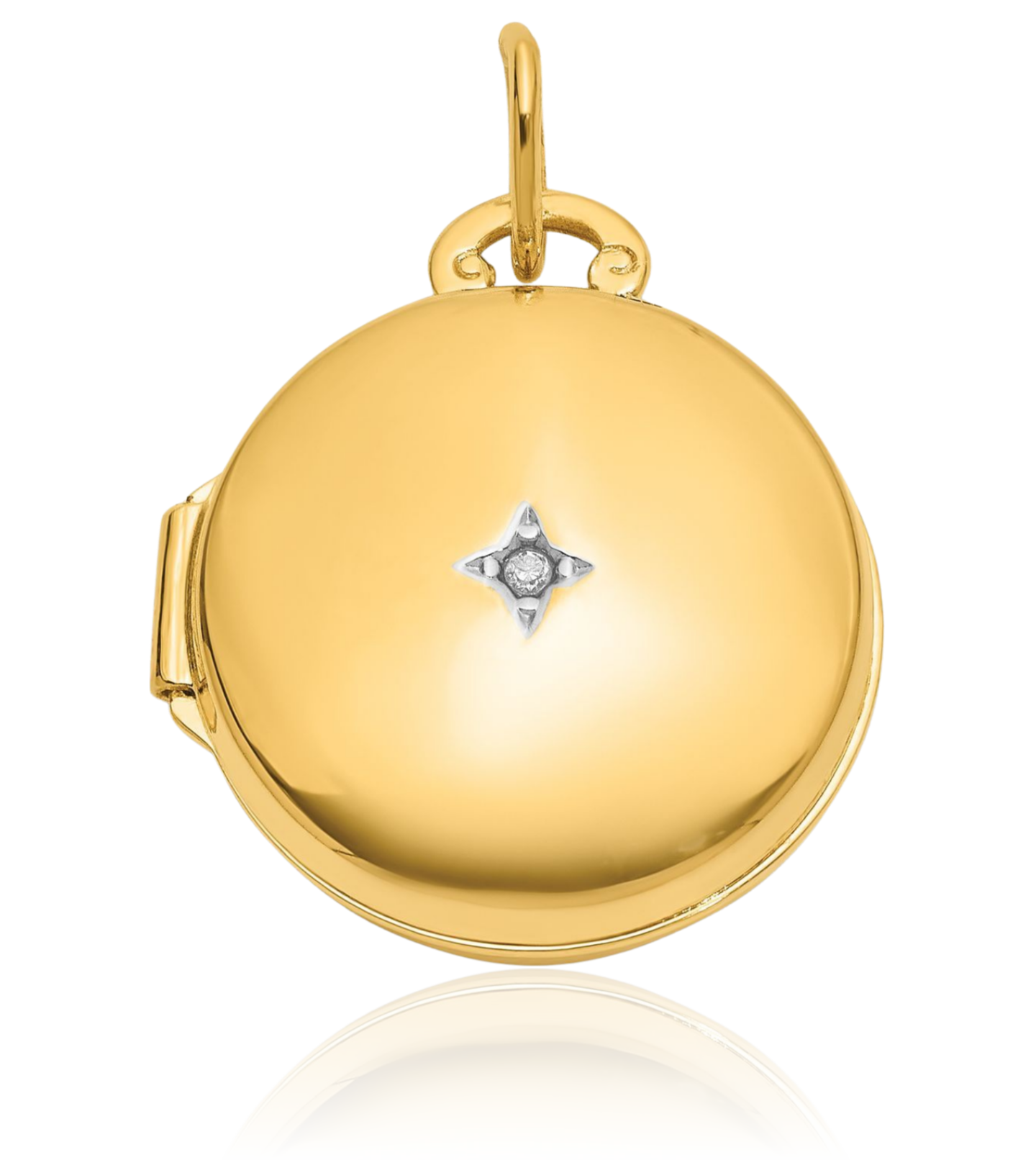 14K Solid Two Tone Gold Diamond Round Photo Locket Necklace - Picture 10 of 45