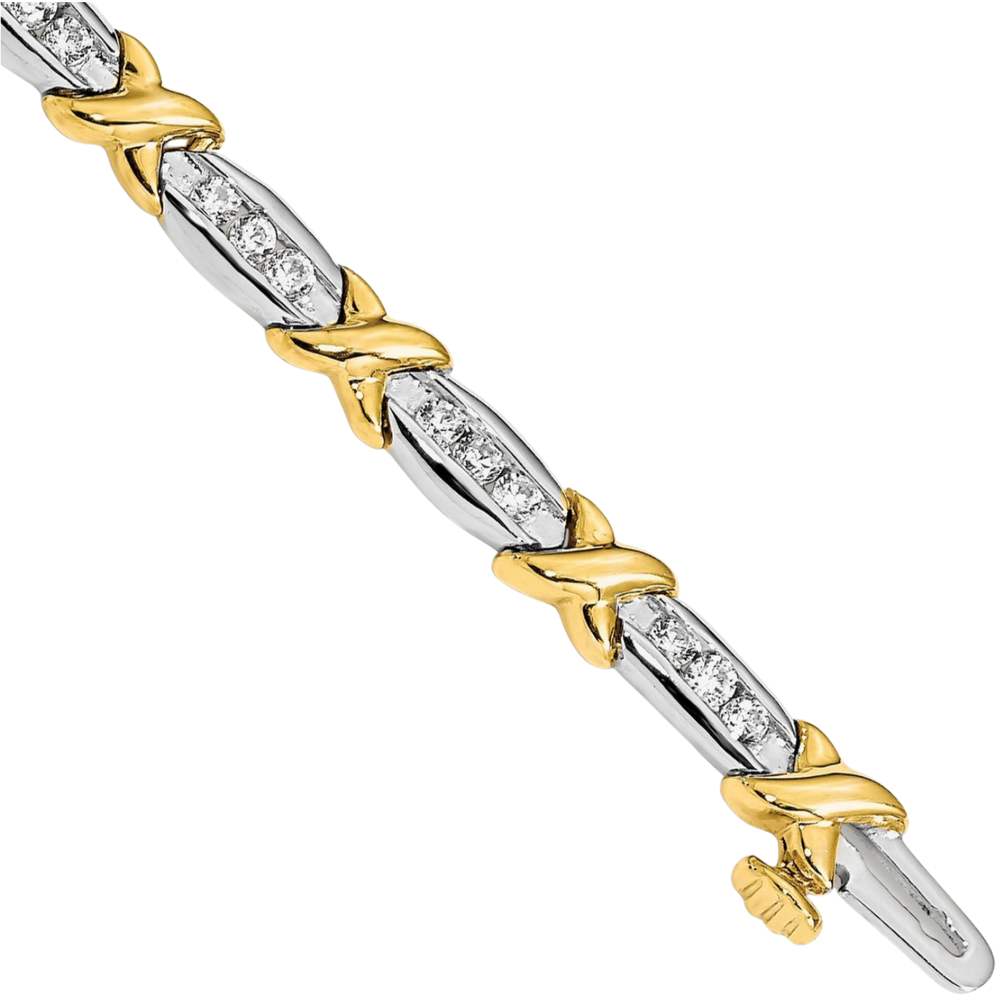 14K Solid Two Tone Gold Lab Diamond Tennis Bracelet - Picture 5 of 8