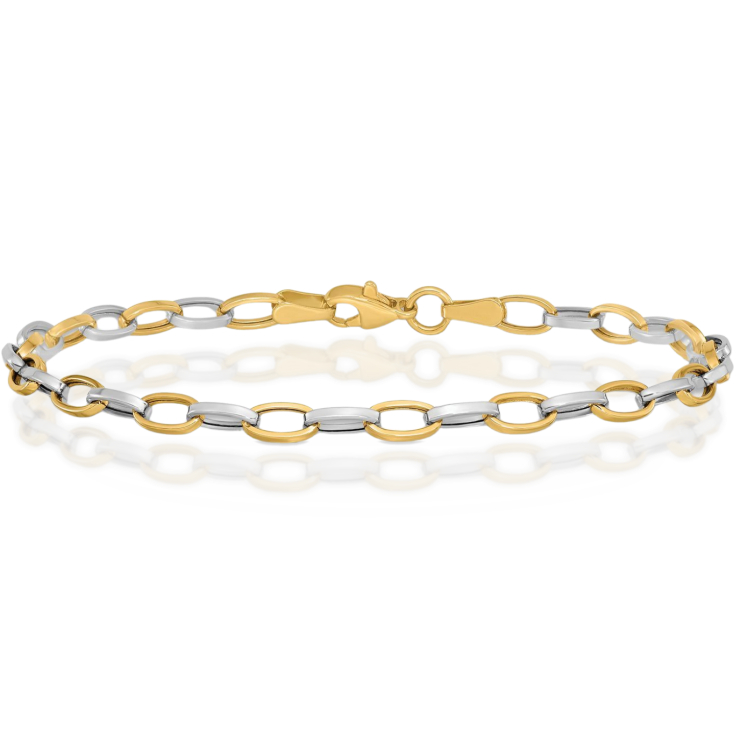 14K Two Tone Gold 4mm Link Chain Bracelet 7.25 inch Lightweight, Polished main product image