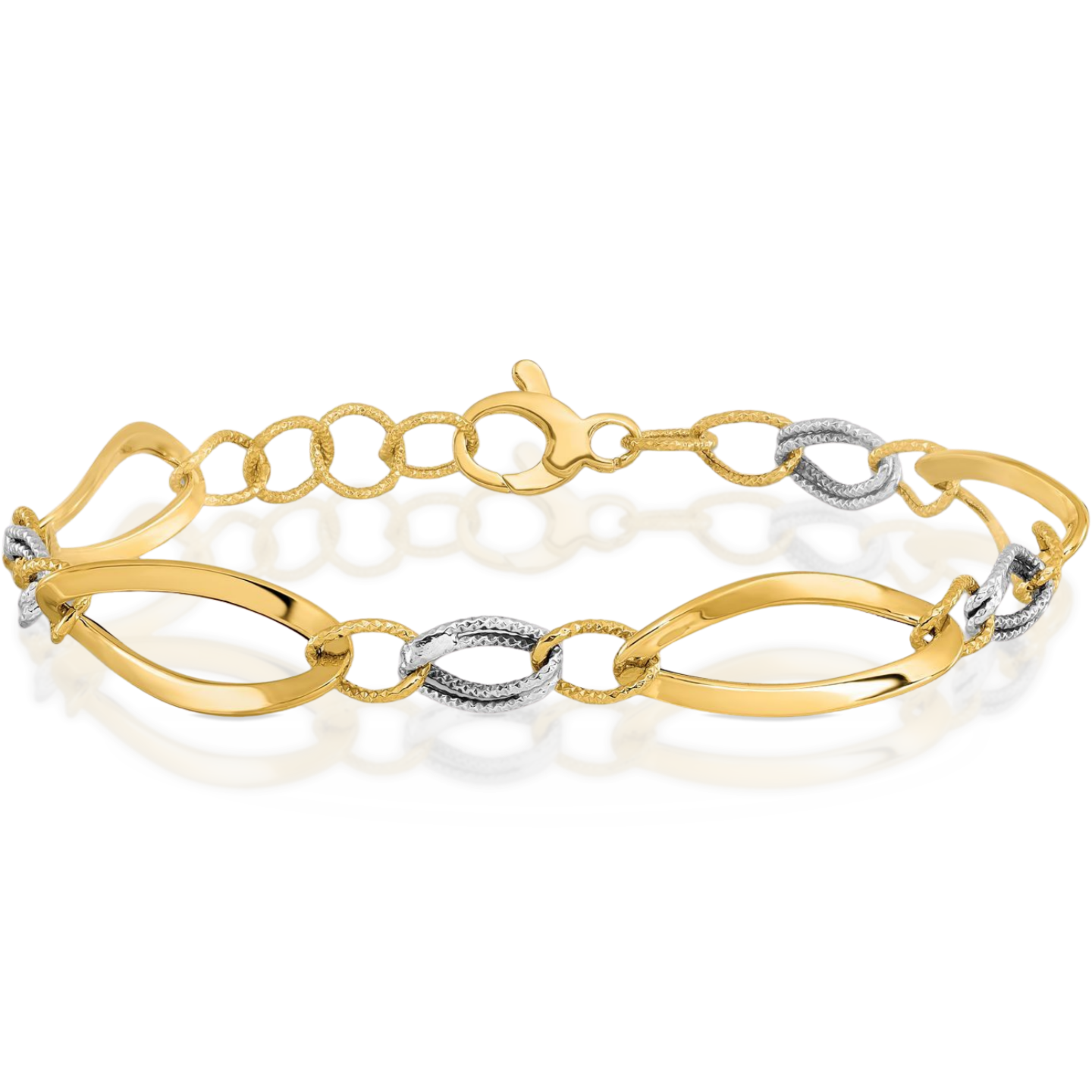 14K Solid Two Tone Gold 8mm Chunky Link Chain Bracelet 7.25 Plus 0.5 inch main product image