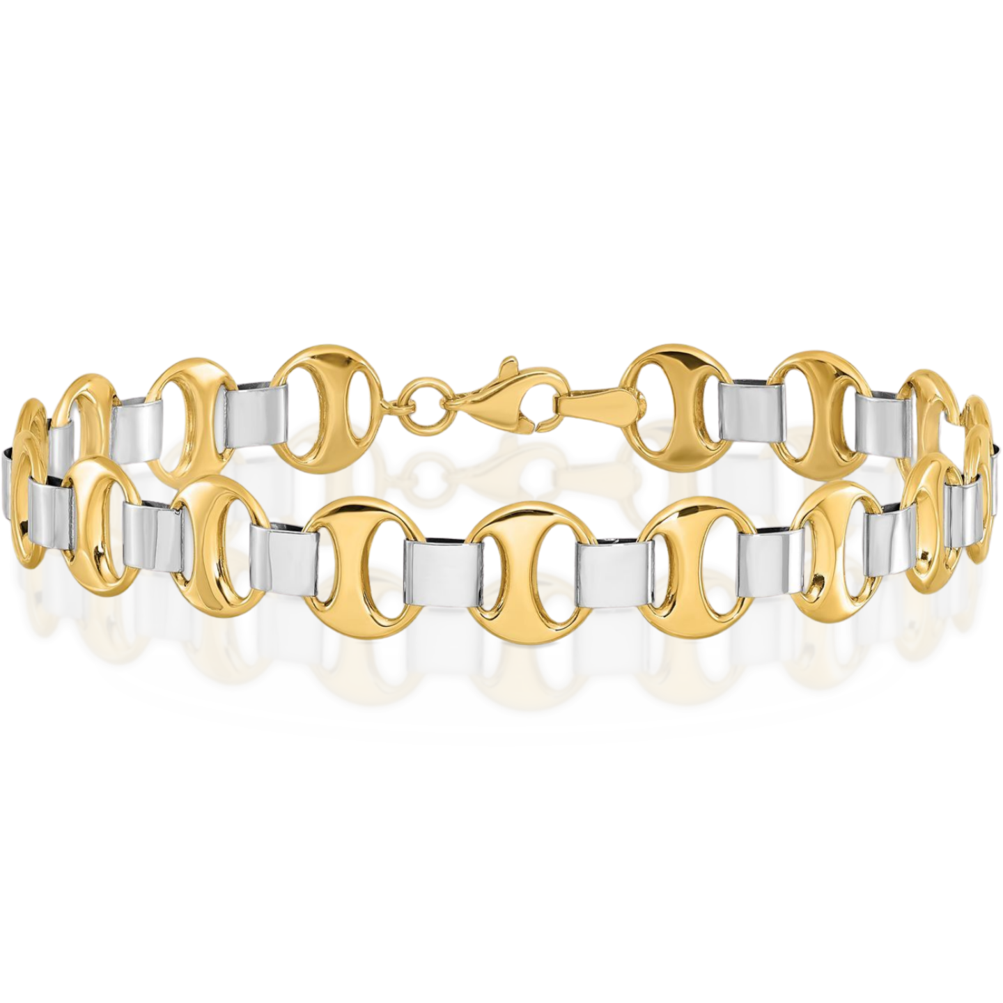 14K Two Tone Gold 9mm Link Chain Bracelet 7.5 inch Lightweight, Polished main product image