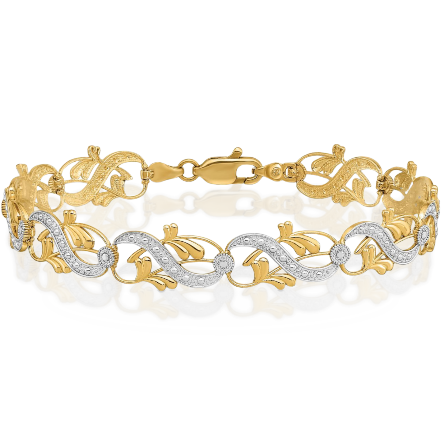 14K Solid Two Tone Gold 9.7mm Chunky Link Chain Bracelet 7.5 inch Diamond Cut main product image