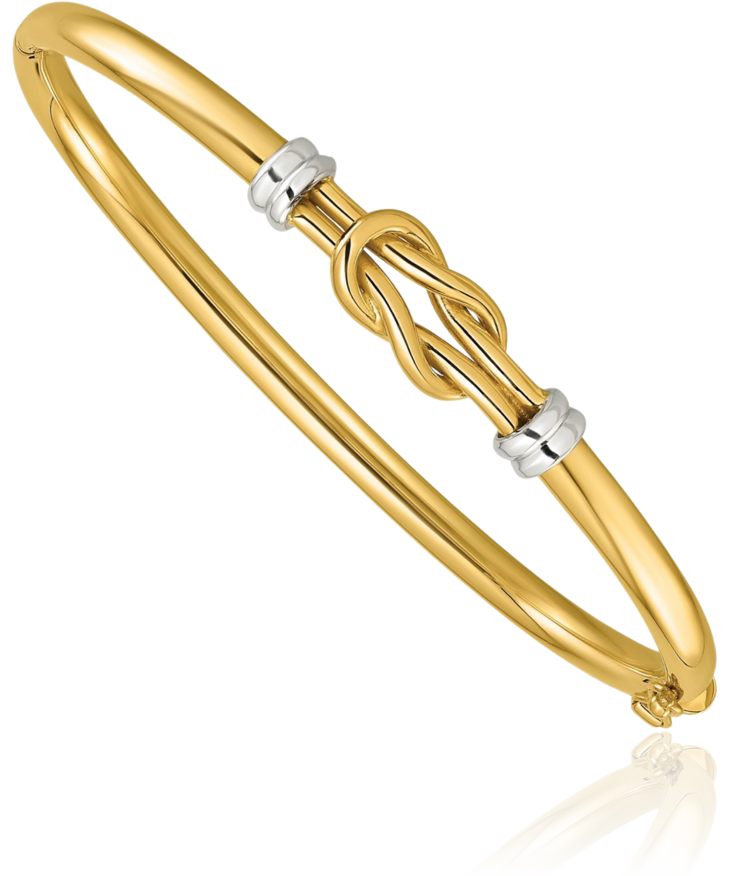 14K Solid Two Tone Gold Love Knot Hinged Bangle Bracelet