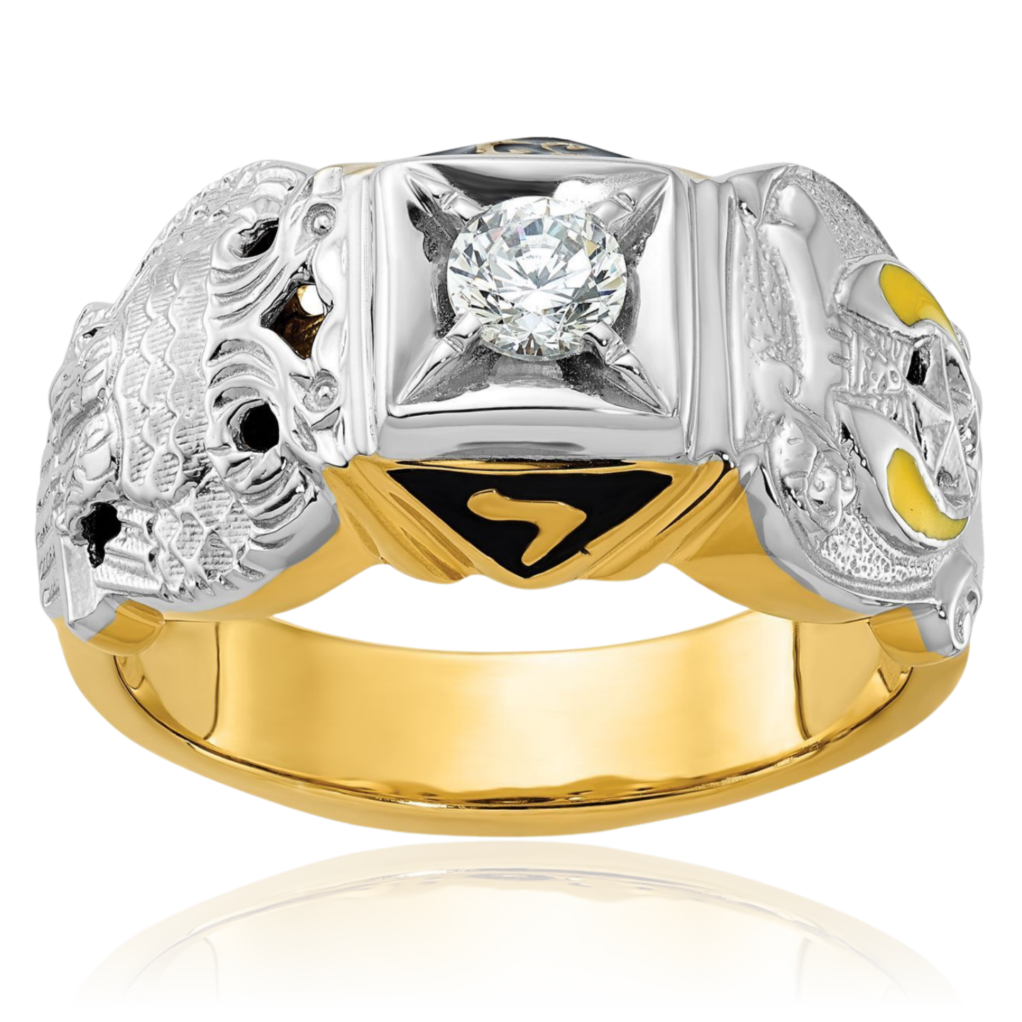 14K Solid Two Tone Gold Mens Multi-color Diamond Masonic Shriners Ring - Picture 25 of 112