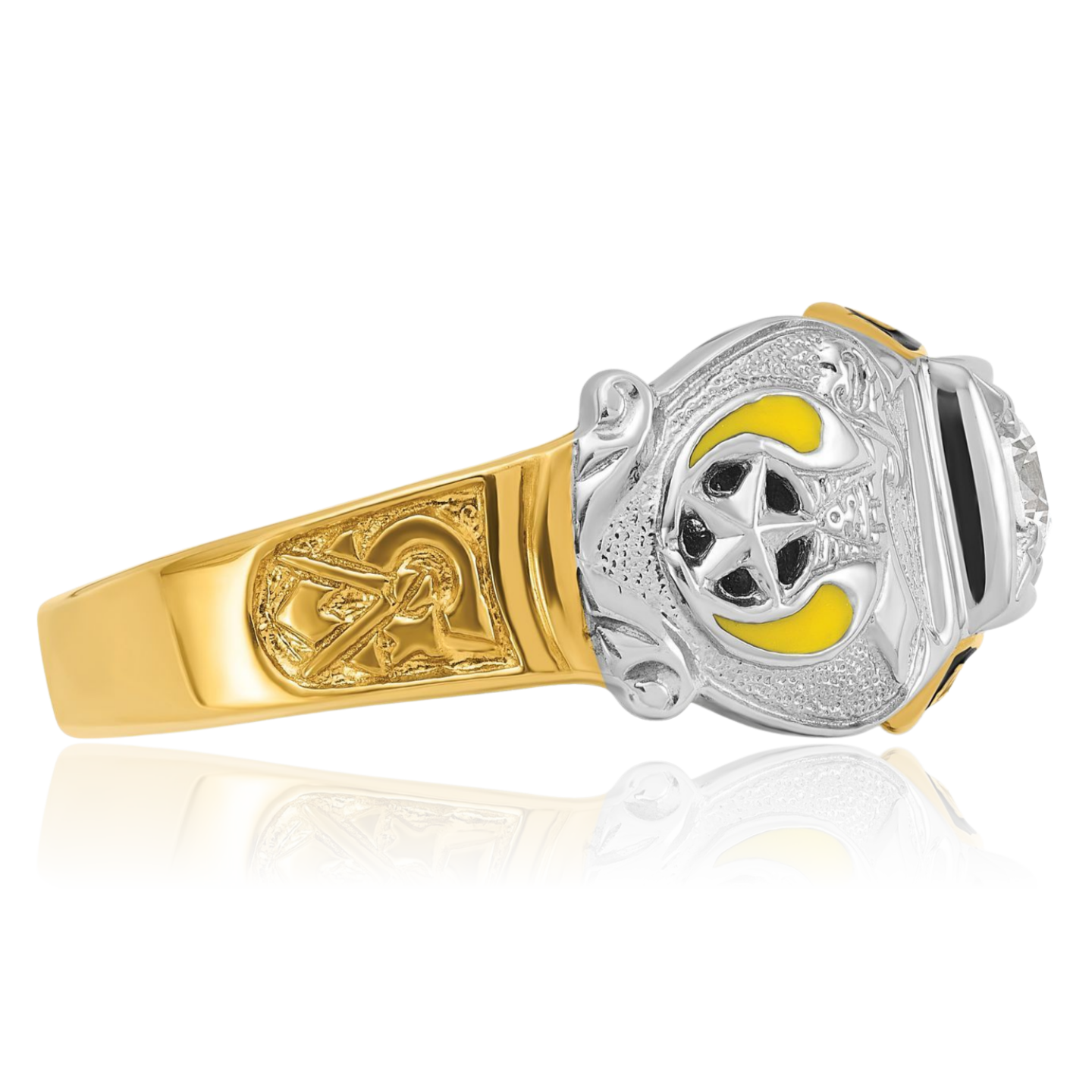 14K Solid Two Tone Gold Mens Multi-color Diamond Masonic Shriners Ring - Picture 35 of 112