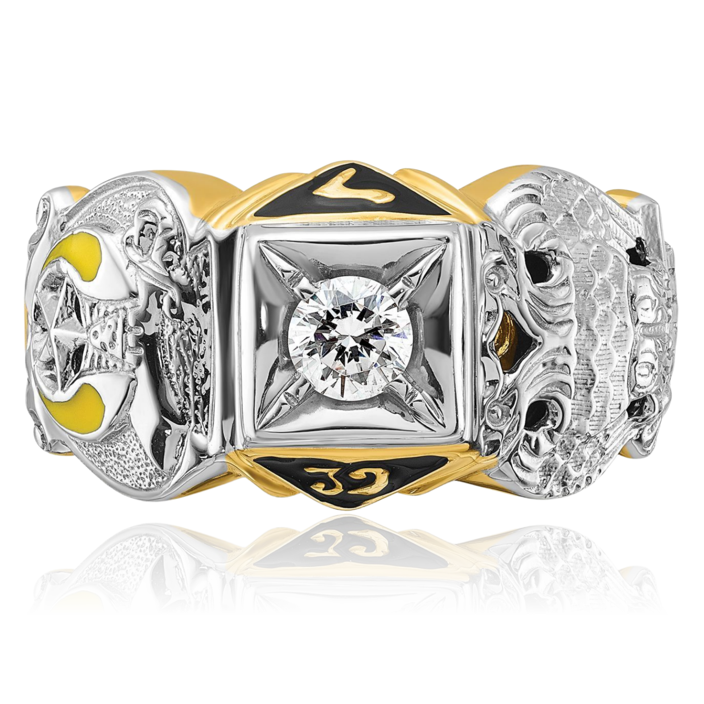 14K Solid Two Tone Gold Mens Multi-color Diamond Masonic Shriners Ring - Picture 32 of 112