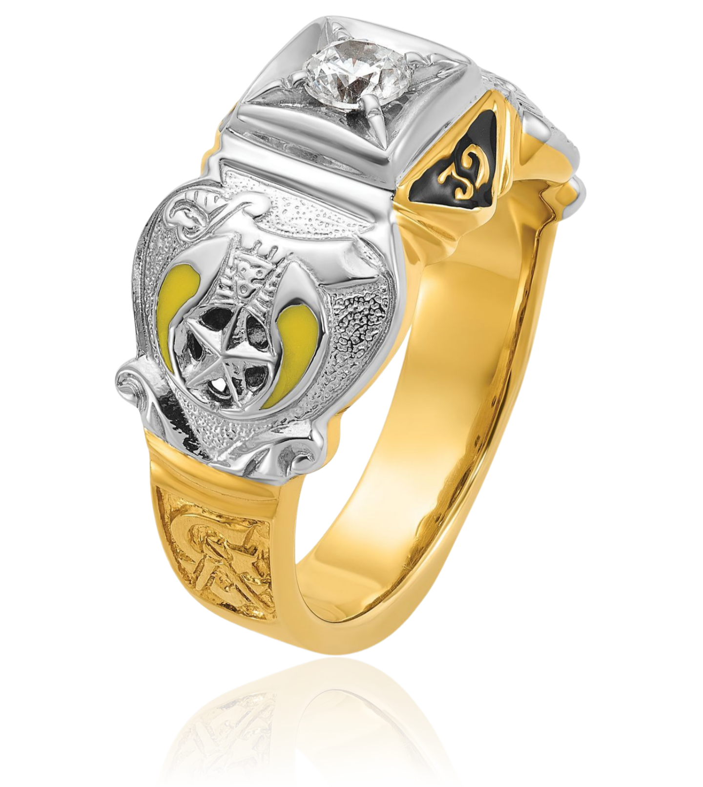 14K Solid Two Tone Gold Mens Multi-color Diamond Masonic Shriners Ring - Picture 34 of 112