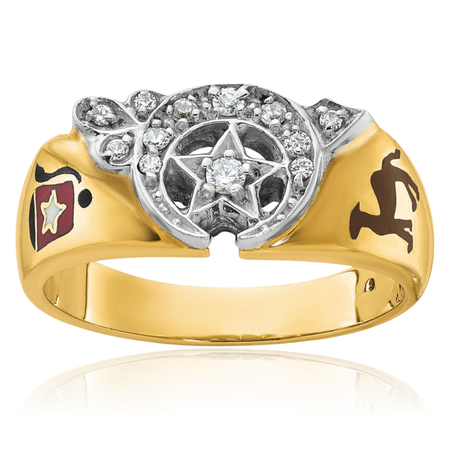 14K Solid Two Tone Gold Mens Multi-color Diamond Masonic Shriners Ring - Picture 3 of 101