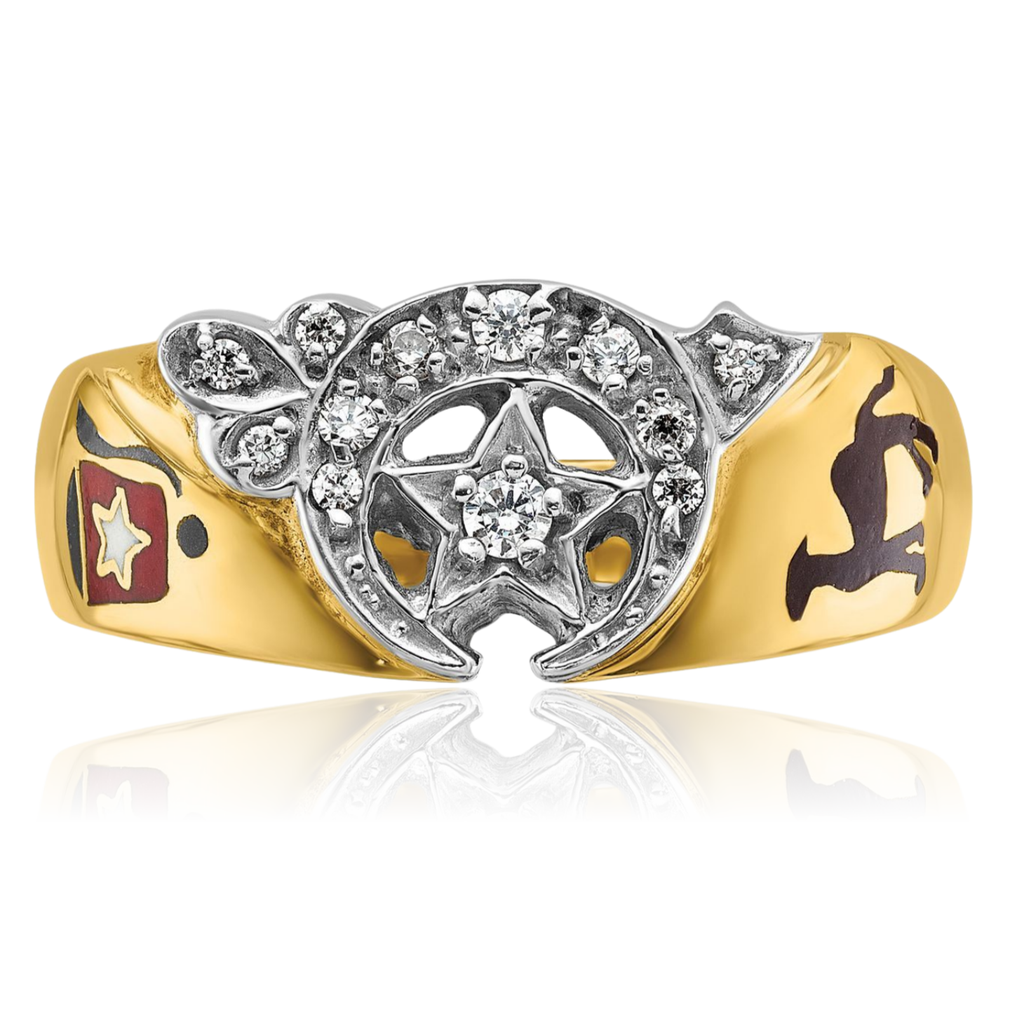 14K Solid Two Tone Gold Mens Multi-color Diamond Masonic Shriners Ring - Picture 10 of 101