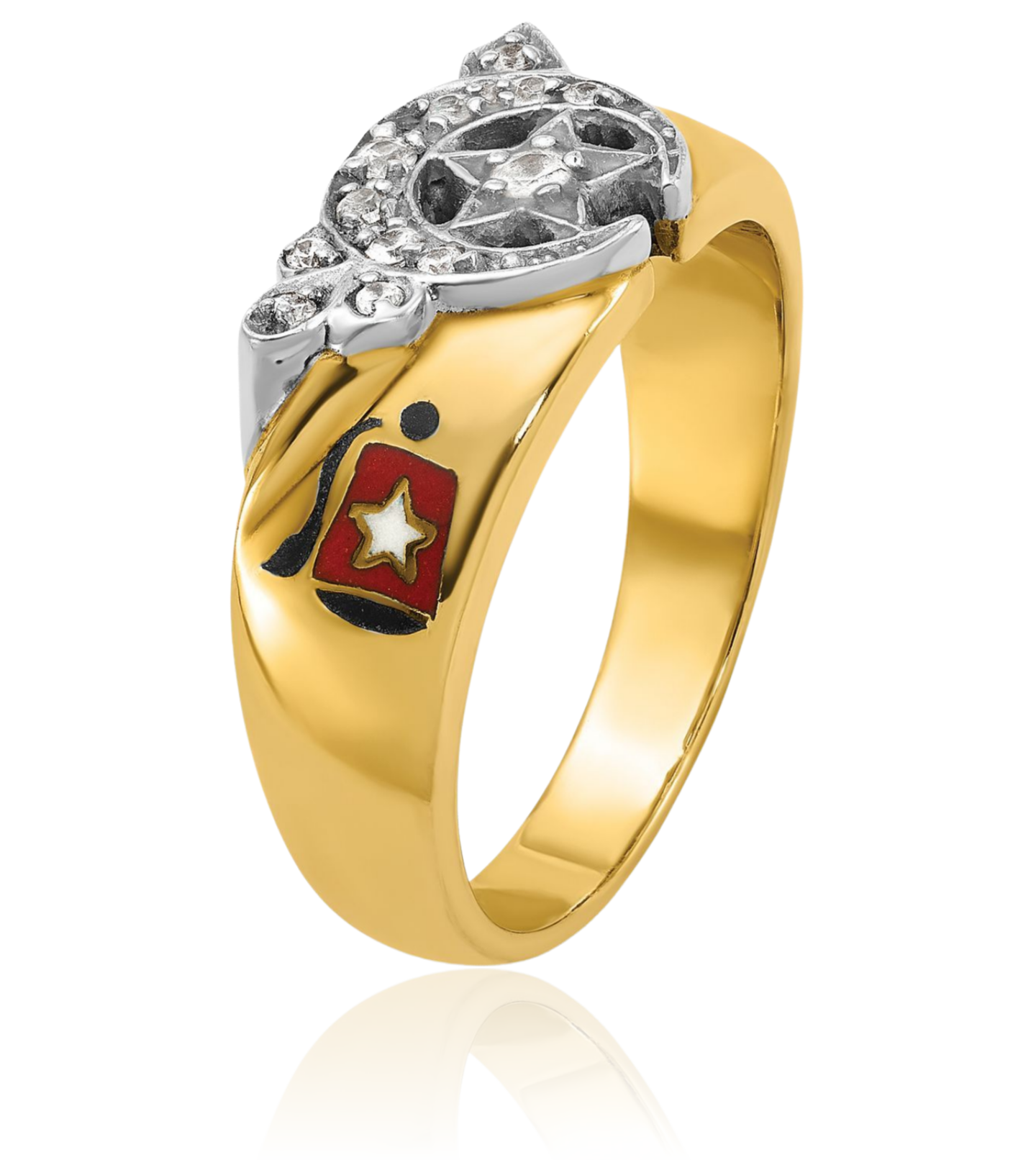 14K Solid Two Tone Gold Mens Multi-color Diamond Masonic Shriners Ring - Picture 12 of 101