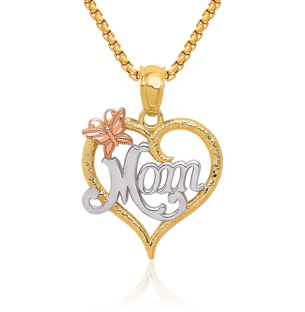 14K massive zweifarbige Gold Mama Herz Halskette - Bild 2 von 37