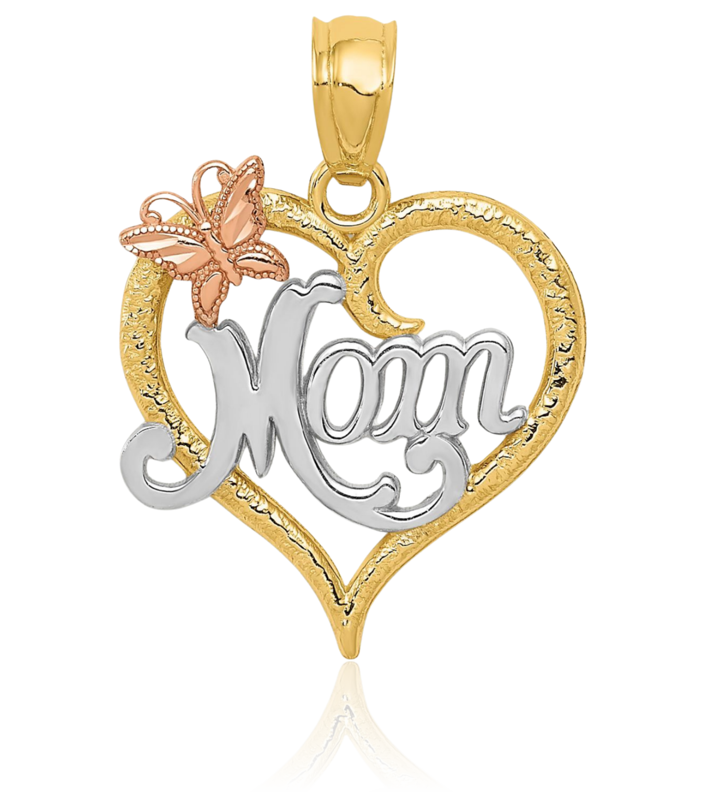 14K massive zweifarbige Gold Mama Herz Halskette - Bild 8 von 37