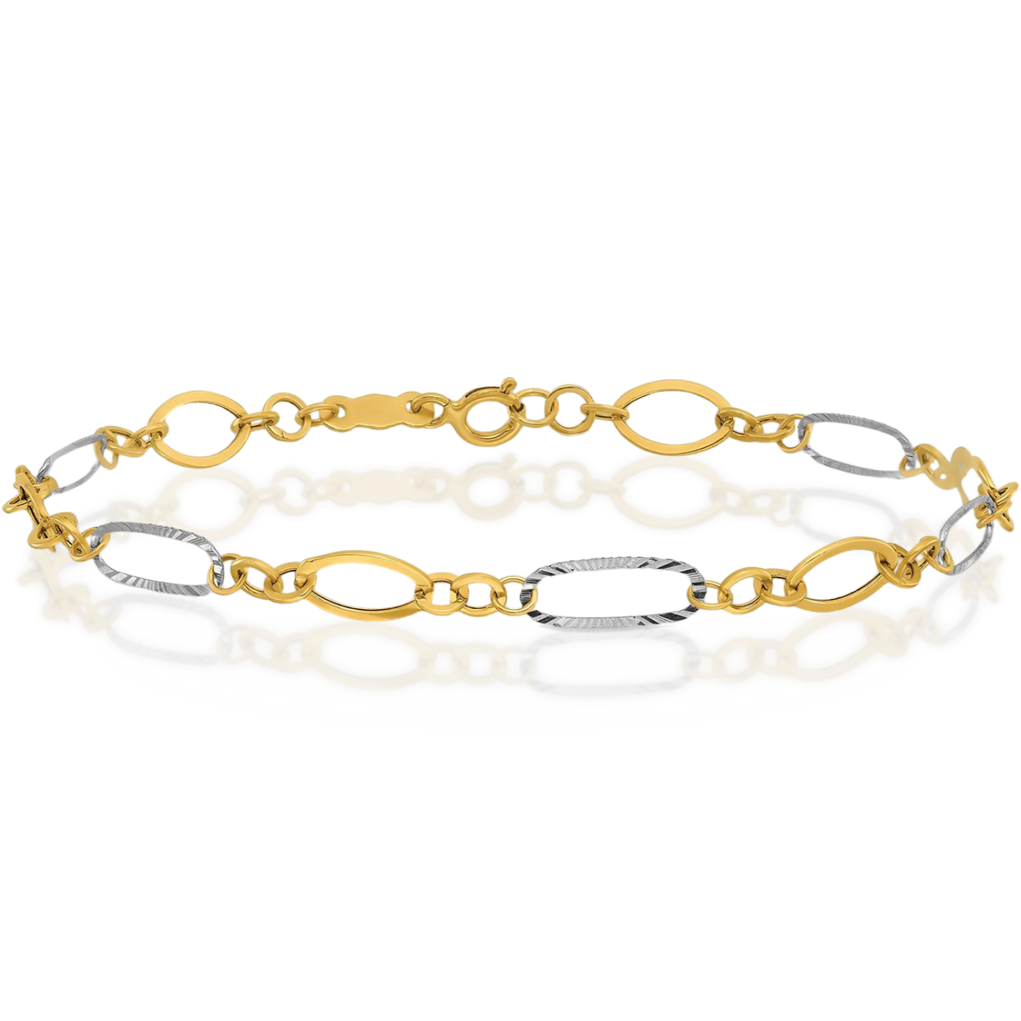 14K Two Tone Gold 5mm Cable Chain Oval Link Bracelet 7.25 inch Lightweight main product image