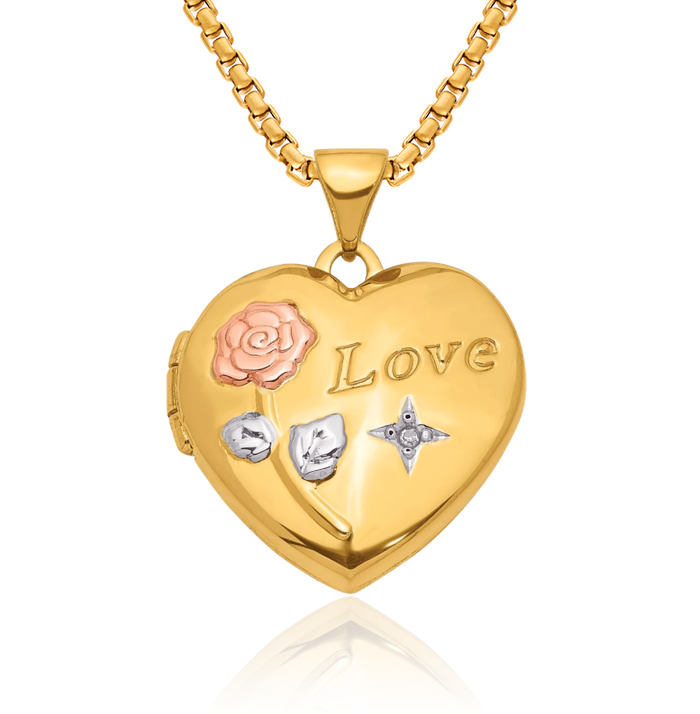 Collar Medallón Foto Corazón Oro 14K Sólido Dos Tonos Rosa Amor Diamante - Imagen 12 de 14