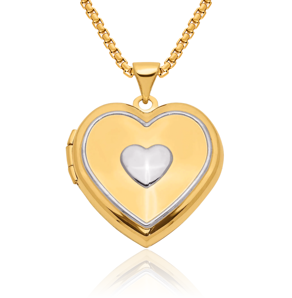 14K Solid Two Tone Gold Rose Pink White Heart Key Photo Locket Necklace - Picture 12 of 14