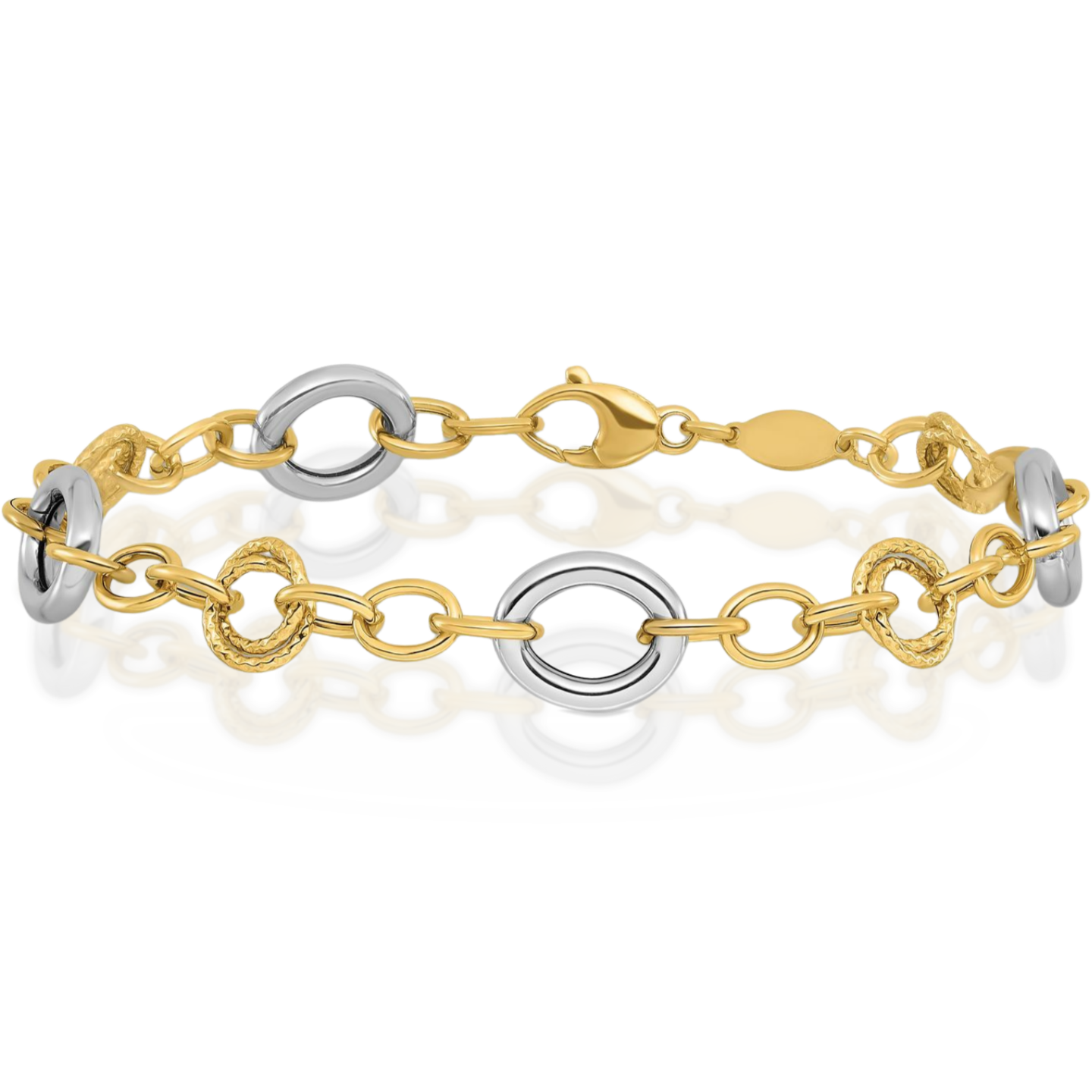 14K Solid Two Tone Gold Oval 9.04mm Chunky Link Chain Round Cable Bracelet main product image