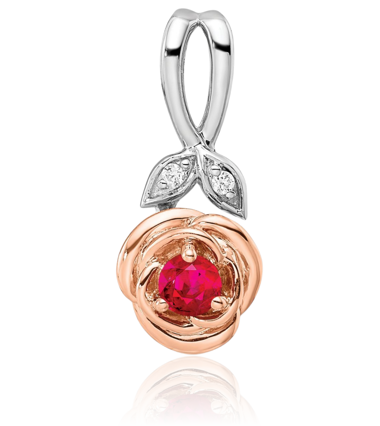 14K Solid Two Tone Gold Ruby Diamond Flower Necklace - Picture 7 of 33