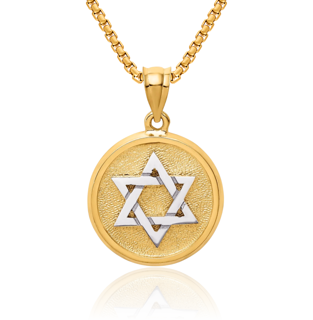 14K Solid Two Tone Gold Star of David Necklace - Picture 12 of 16
