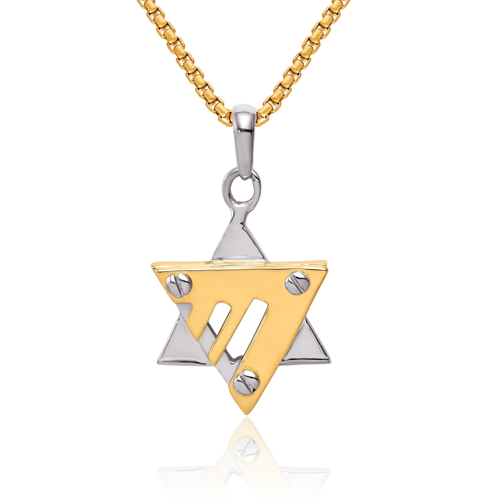 14K Solid Two Tone Gold Star of David Necklace - Picture 12 of 16